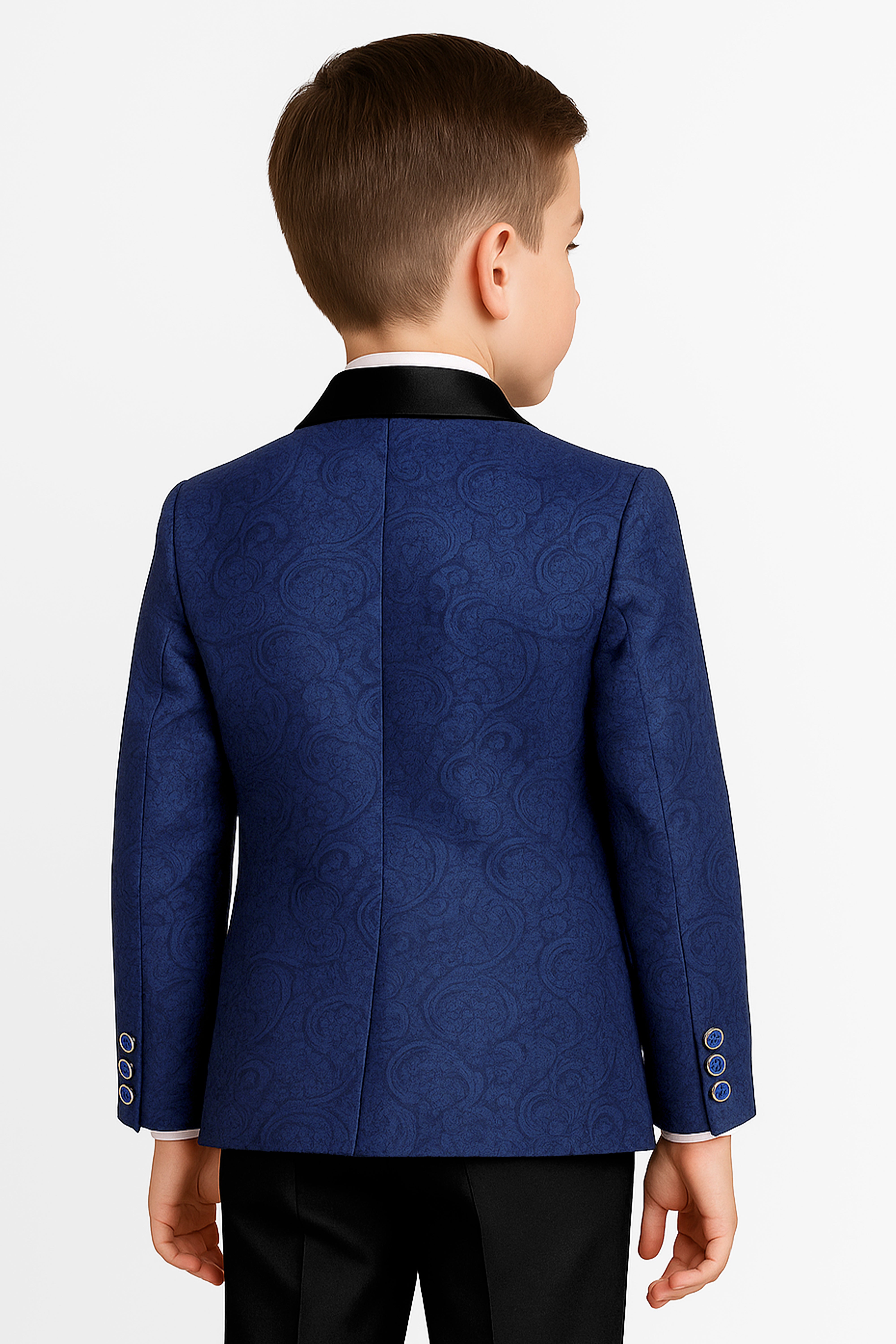 Boys’ 6-Piece Jacquard Paisley Tuxedo Suit - Navy Back Picture