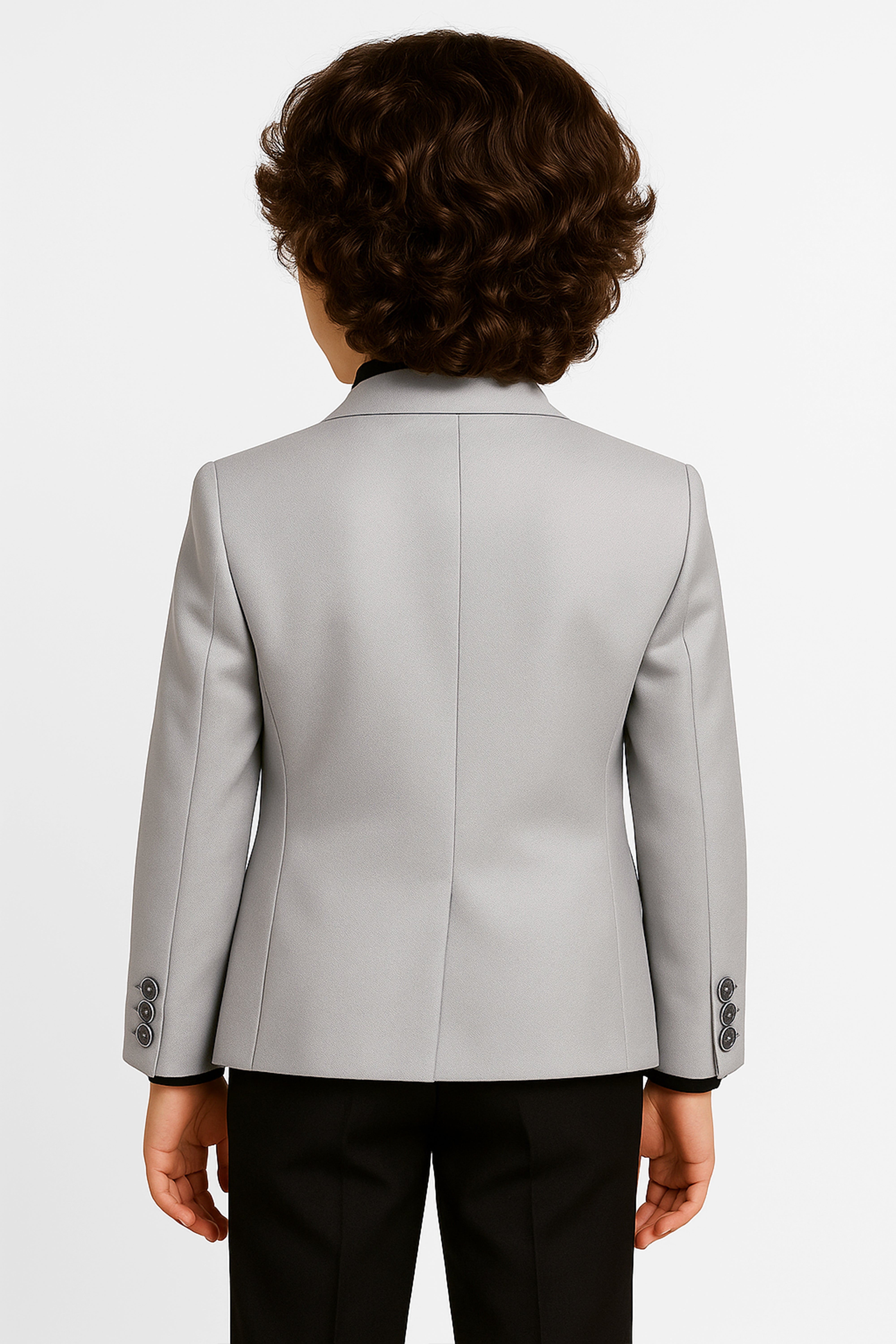 Boys’ 6-Piece Tuxedo Dinner Suit with Double Breasted Waistcoat - DAMATLIK - Grey Back Picture