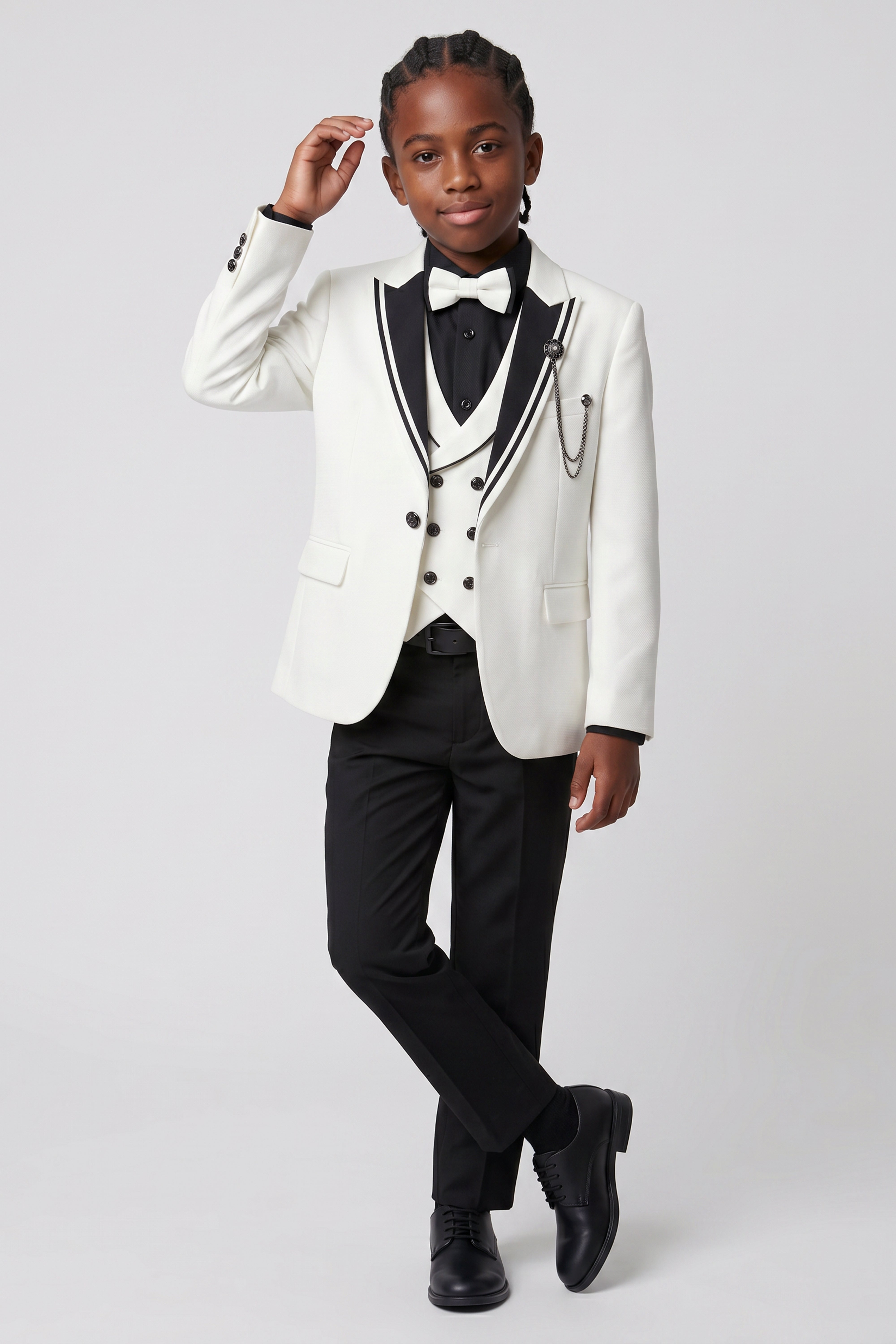 Boys’ 6-Piece Tuxedo Dinner Suit with Double Breasted Waistcoat - DAMATLIK - Ivory