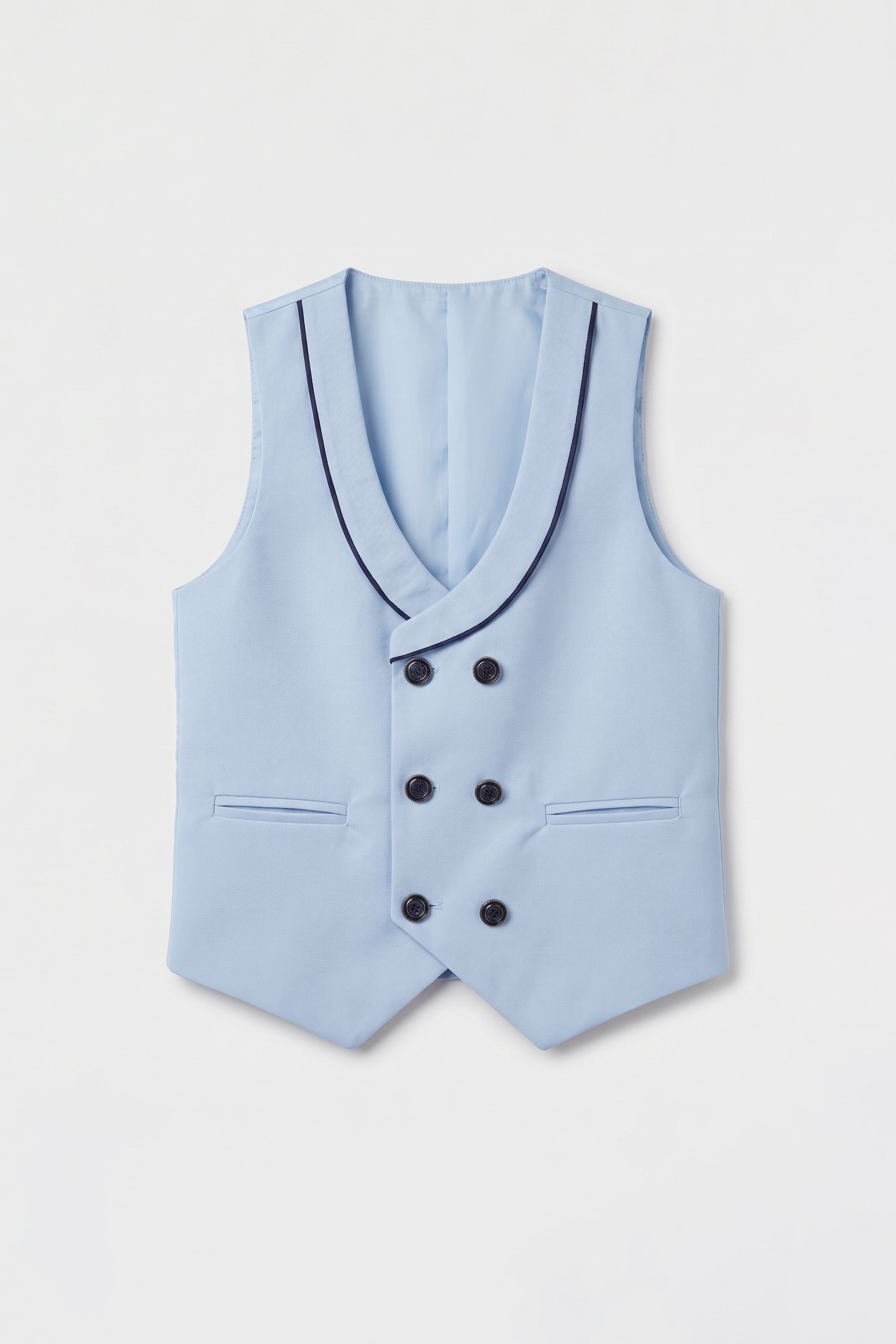 Boys’ 6-Piece Tuxedo Dinner Suit with Double Breasted Waistcoat - DAMATLIK W - Blue