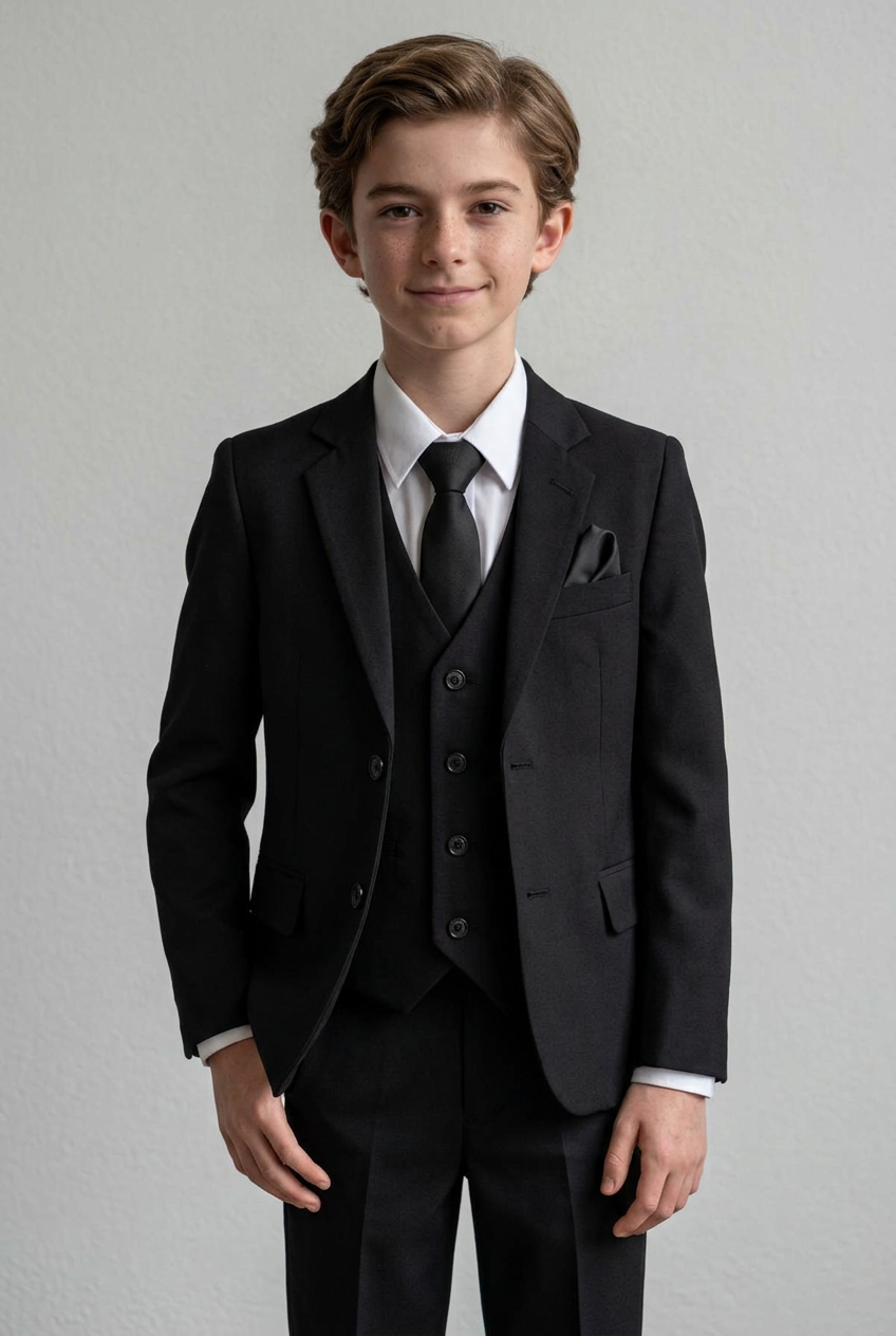 Boys 6 Piece All In One Formal Suit Set - RUN - Black
