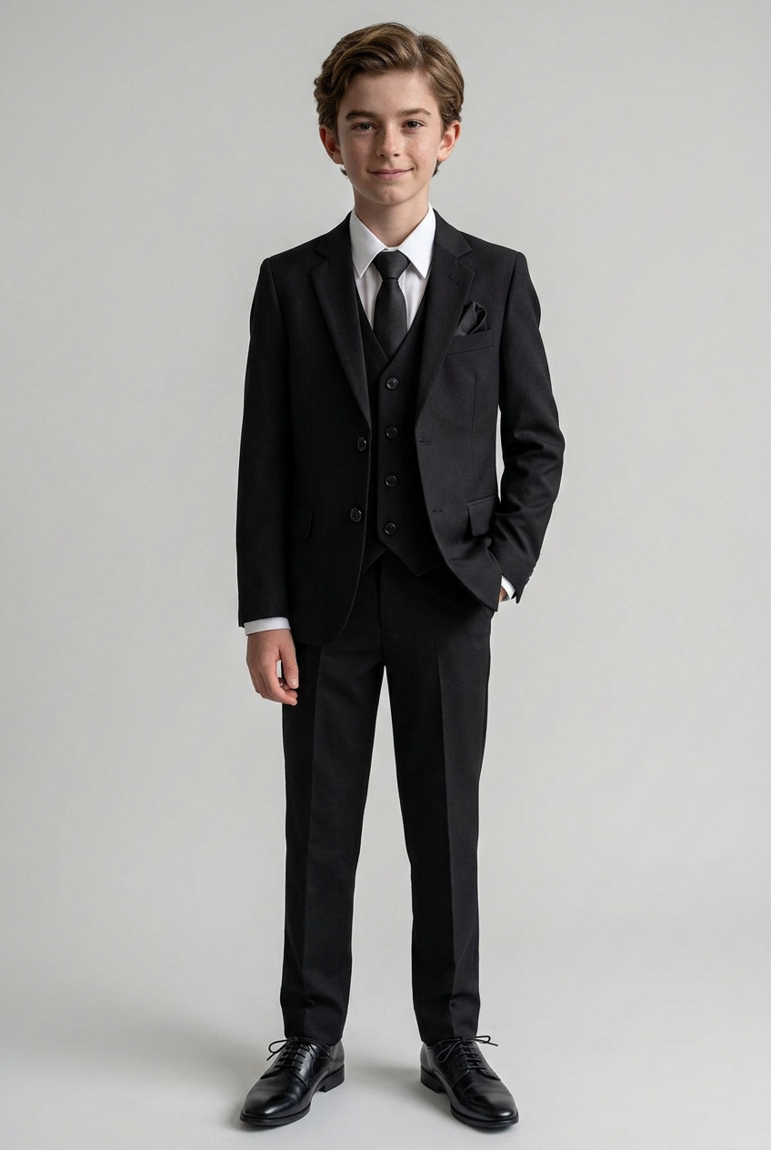 Boys 6 Piece All In One Formal Suit Set - RUN - Black
