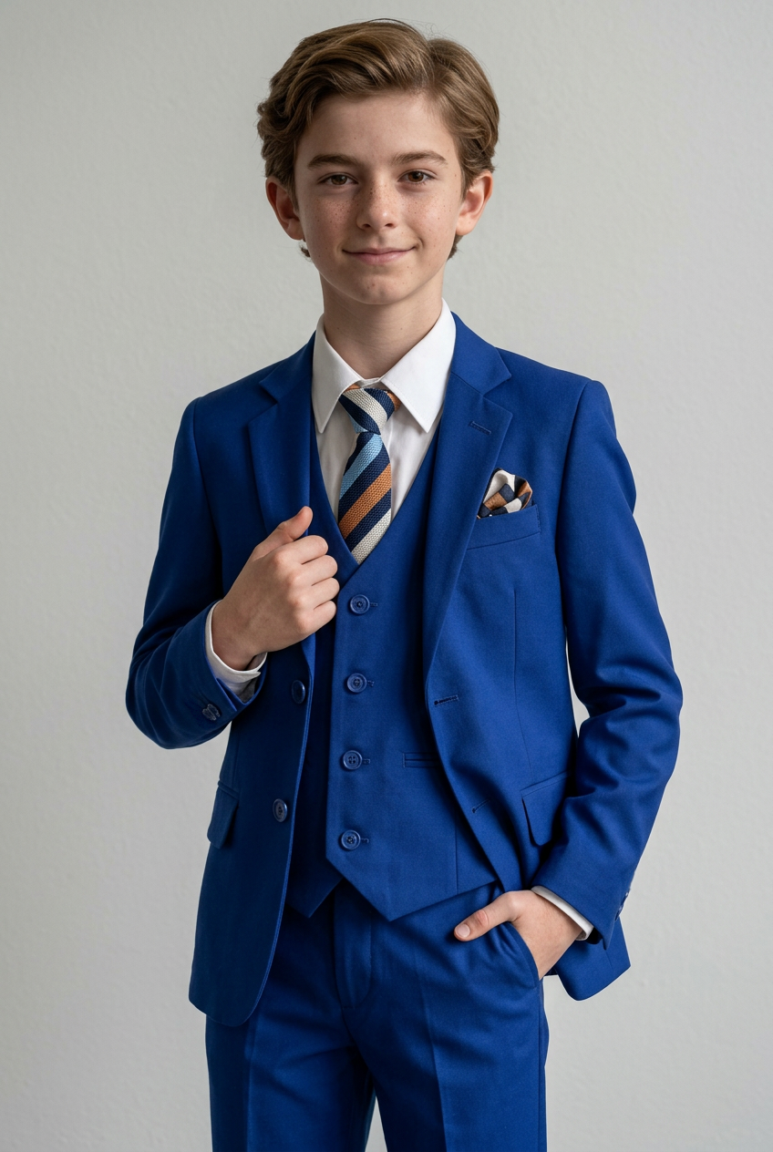 Boys 6 Piece All In One Formal Suit Set - RUN - Electric Blue