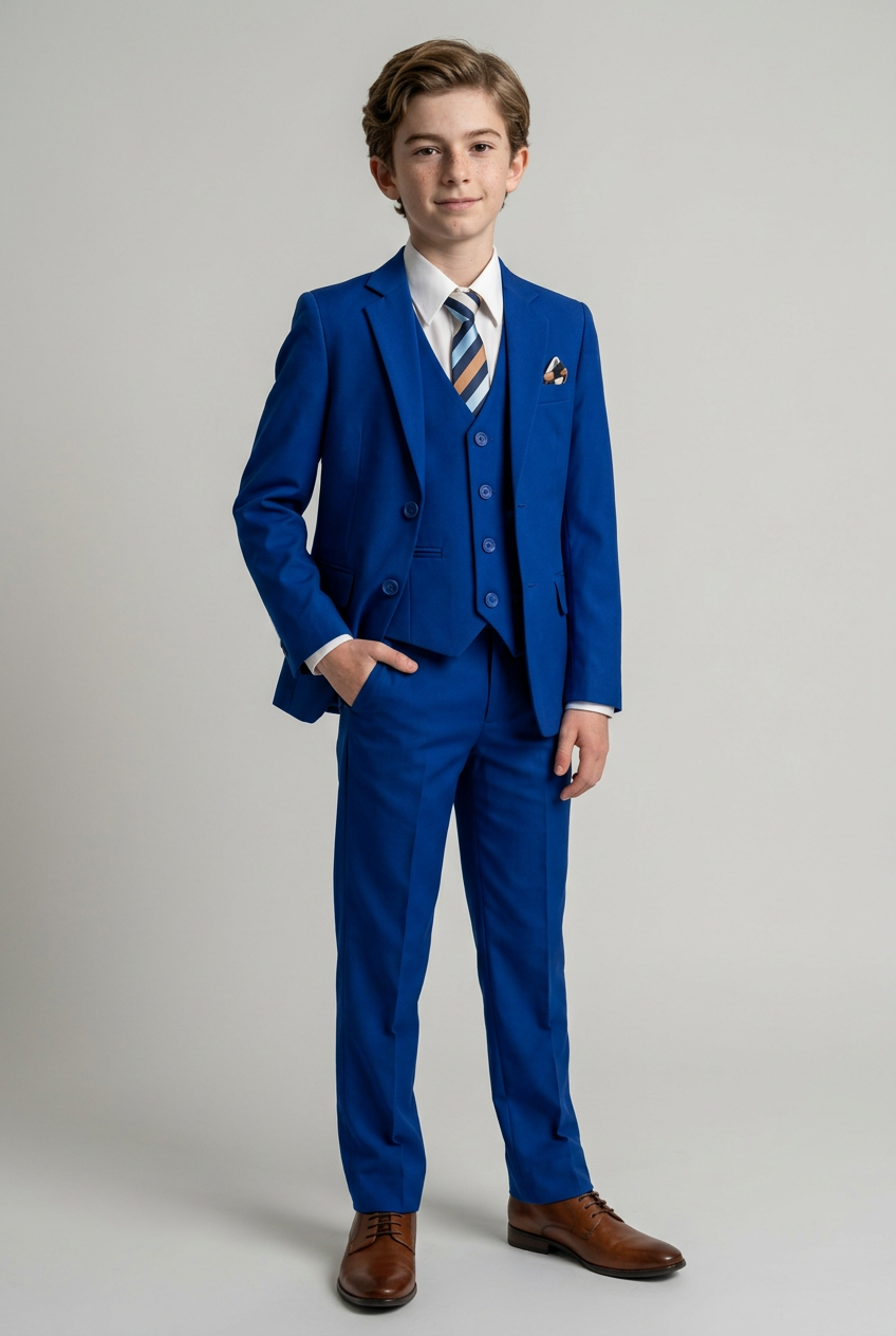 Boys 6 Piece All In One Formal Suit Set - RUN - Electric Blue
