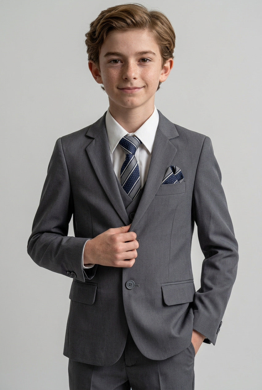 Boys 6 Piece All In One Formal Suit Set - RUN - Mid Grey