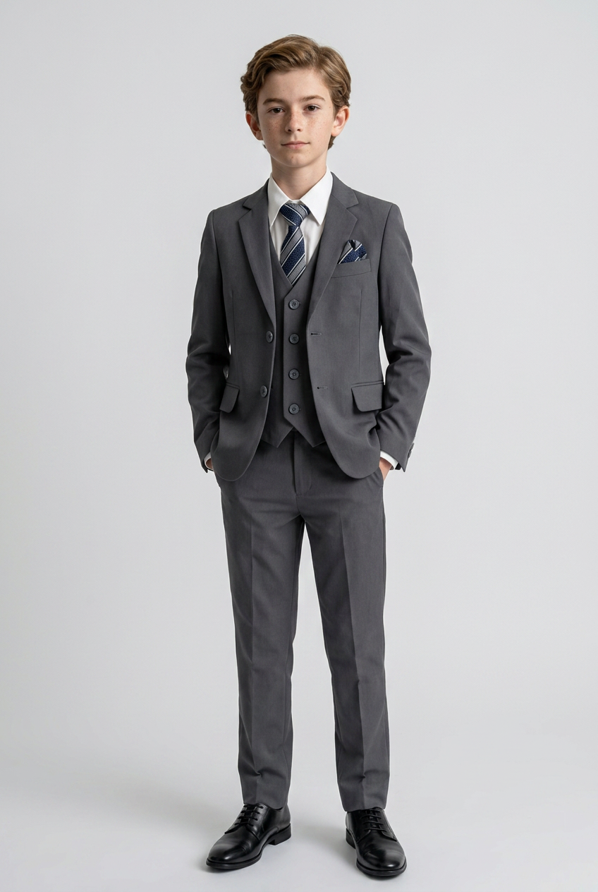Boys 6 Piece All In One Formal Suit Set - RUN - Mid Grey