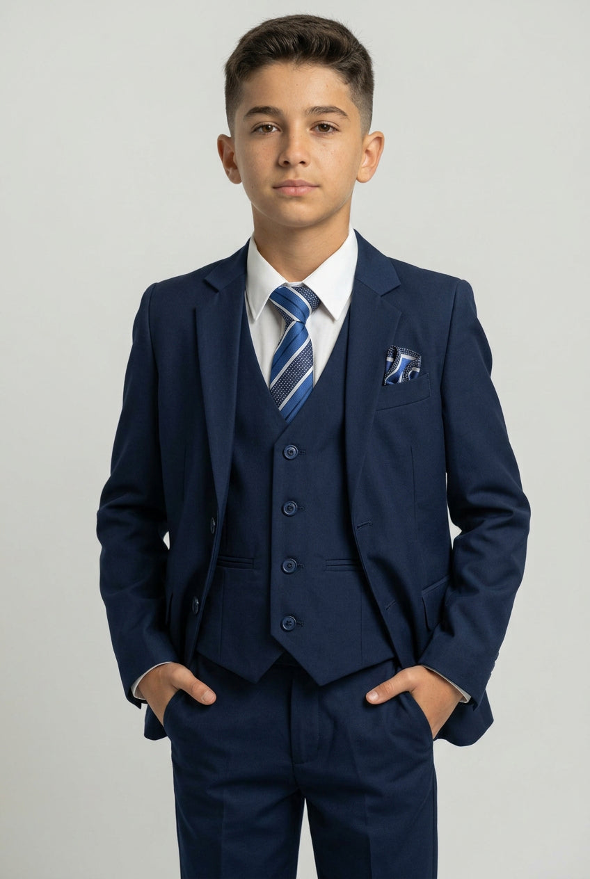 Boys 6 Piece All In One Formal Suit Set - RUN - Navy