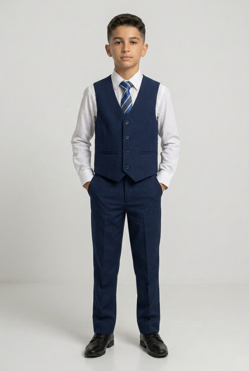 Boys 6 Piece All In One Formal Suit Set - RUN - Navy