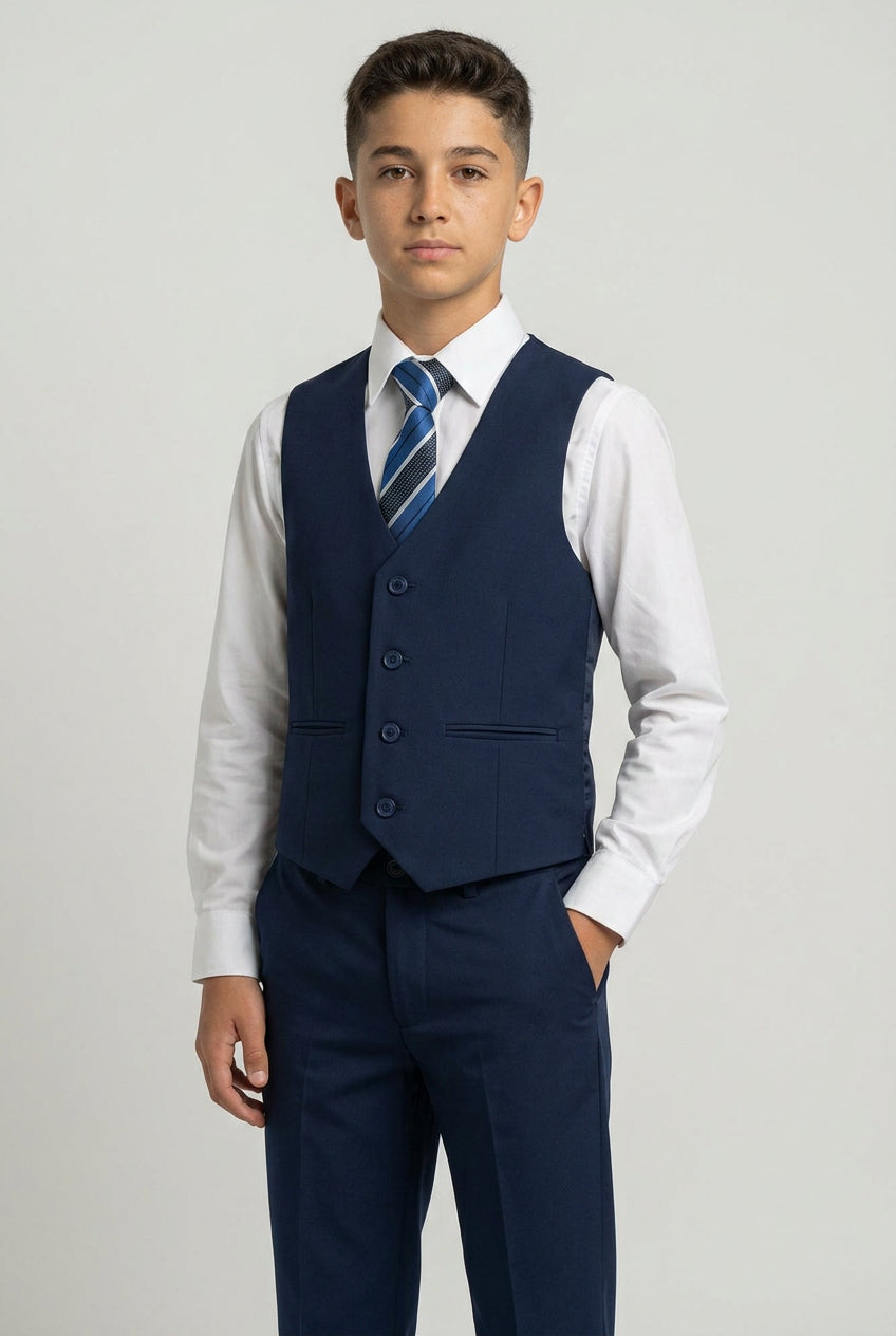 Boys 6 Piece All In One Formal Suit Set - RUN - Navy