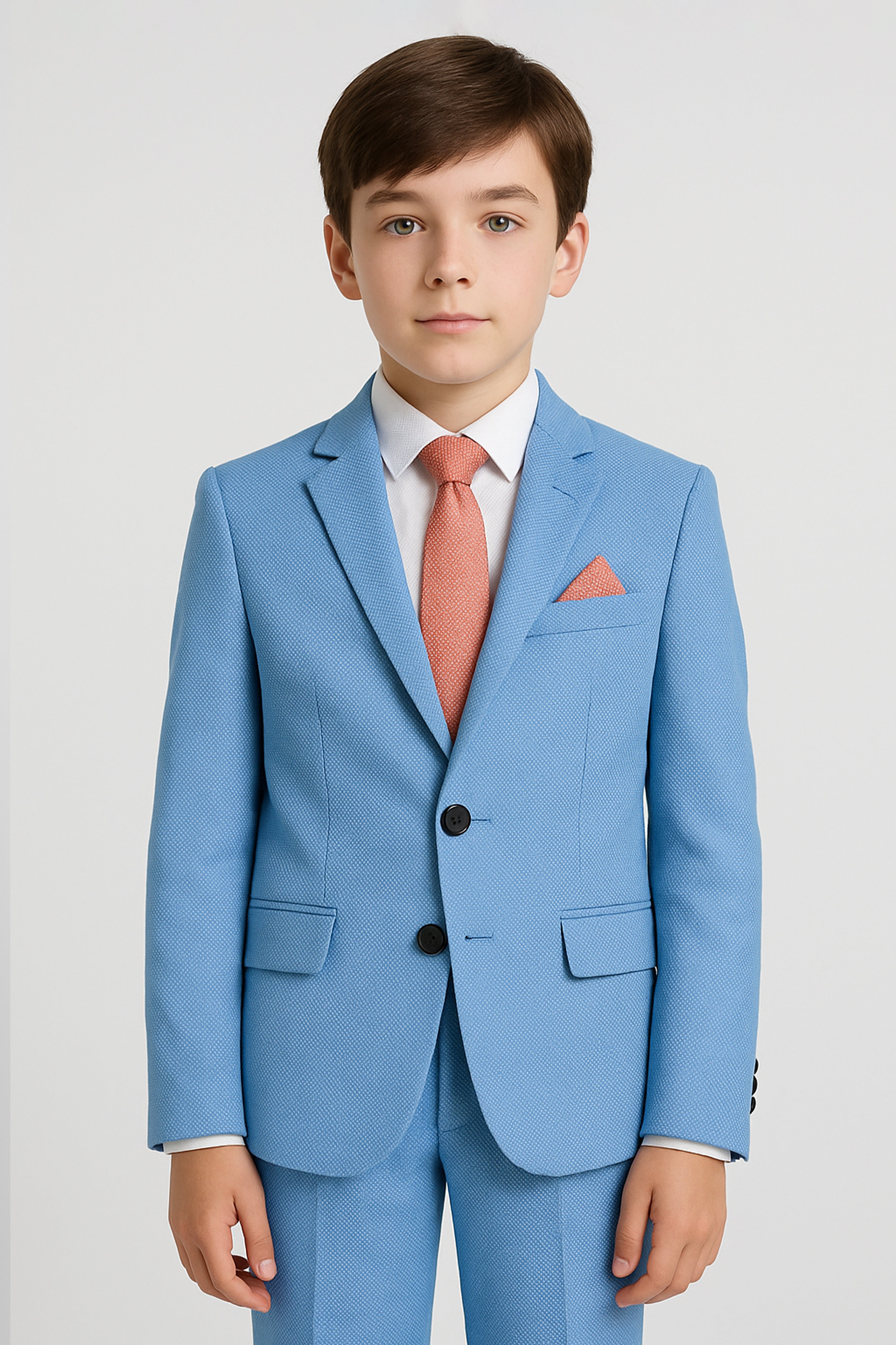 Boys’ 7-Piece Self-Patterned Formal Suit Set - Planet - Sky Blue Model Front Picture
