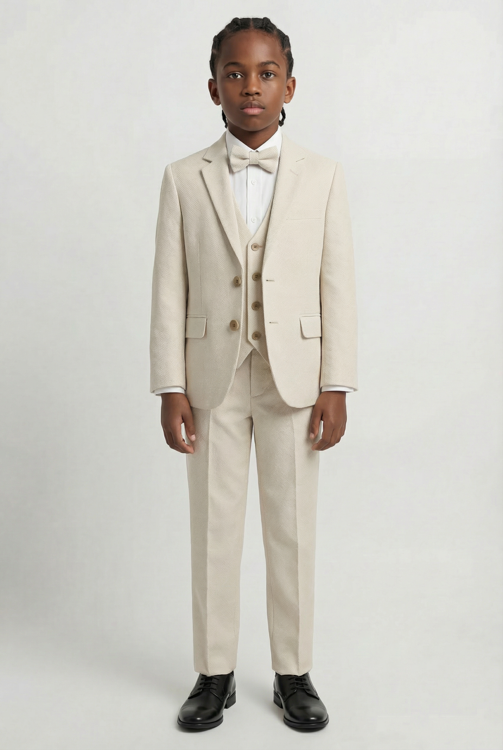 Boys’ 7-Piece Self-Patterned Formal Suit Set - Planet - Beige Model Picture