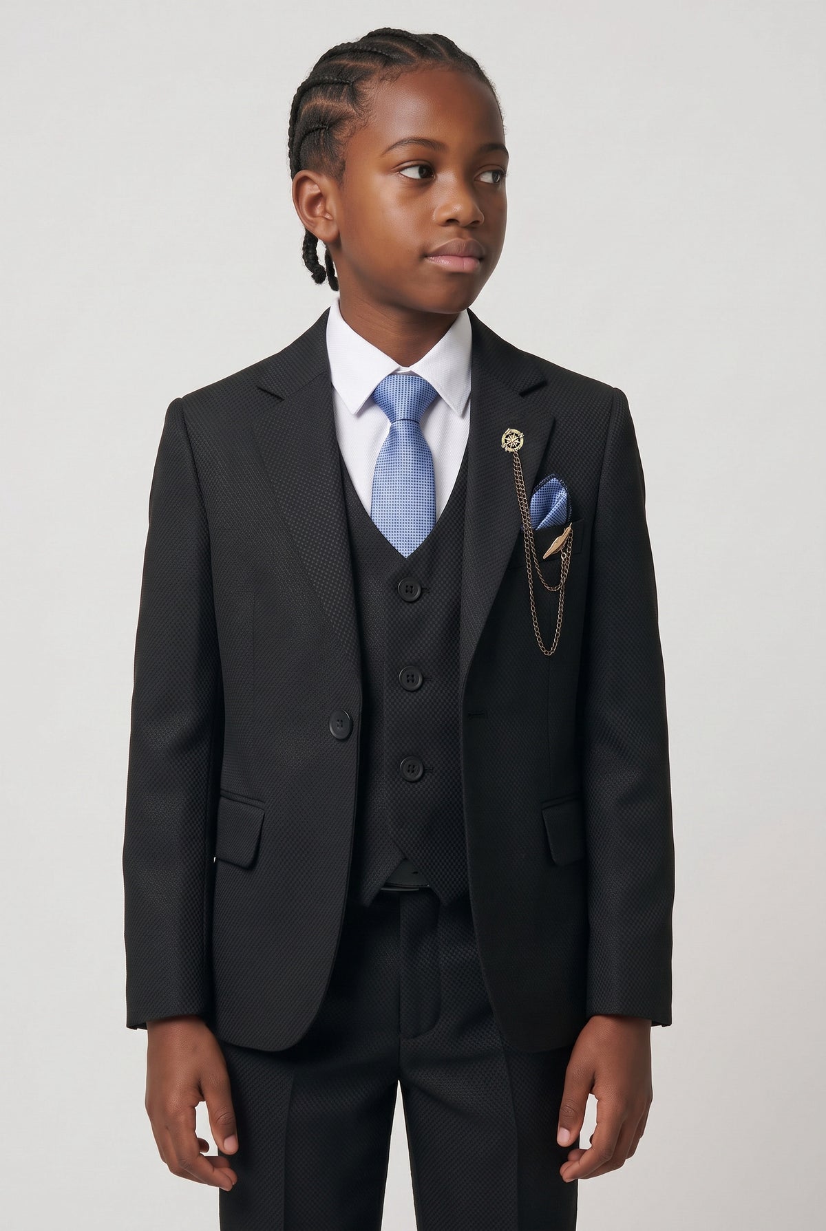 Boys’ 7-Piece Self-Patterned Formal Suit Set - Planet  - Black