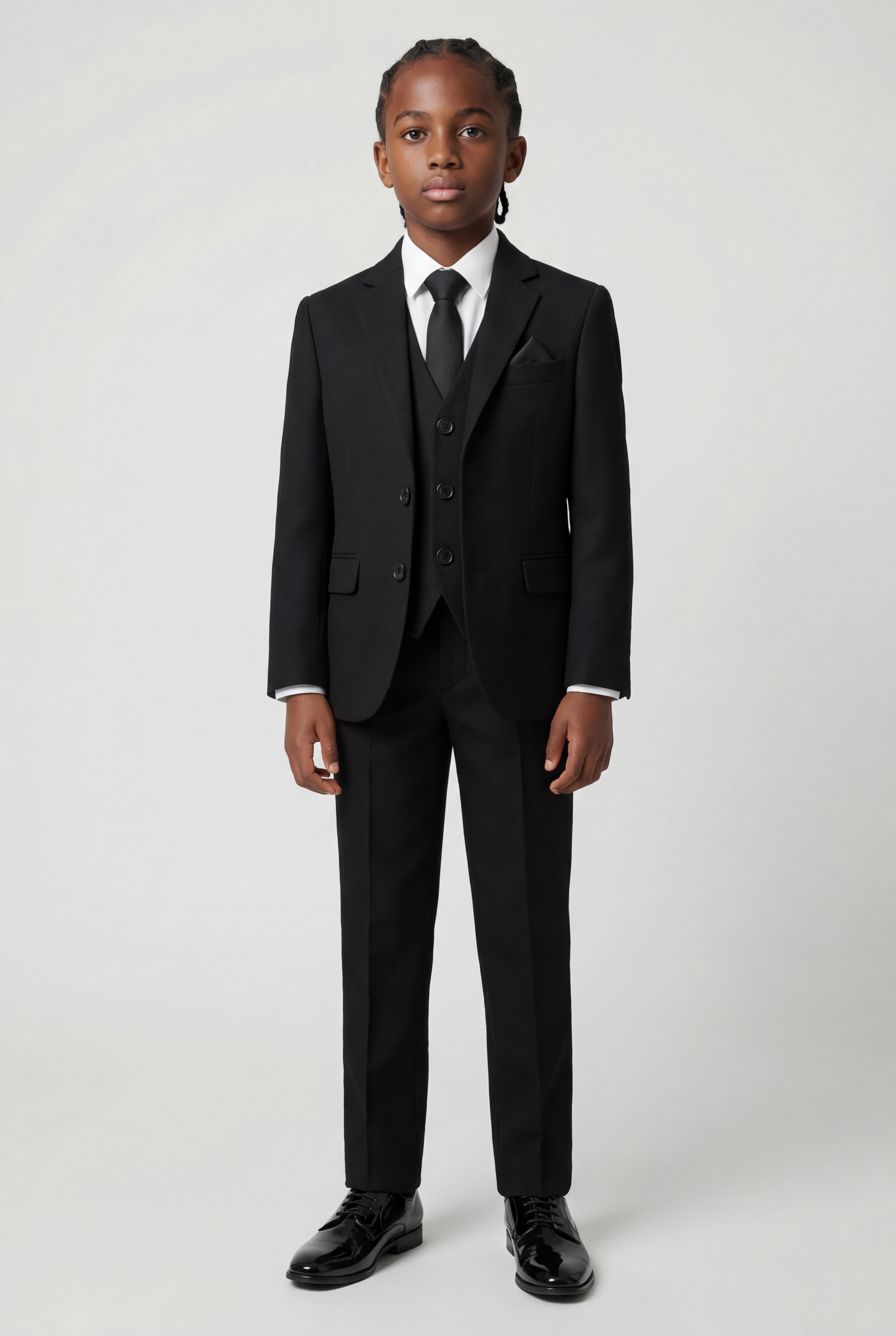 Boys’ 7-Piece Self-Patterned Formal Suit Set - Planet  - Black Model Picture