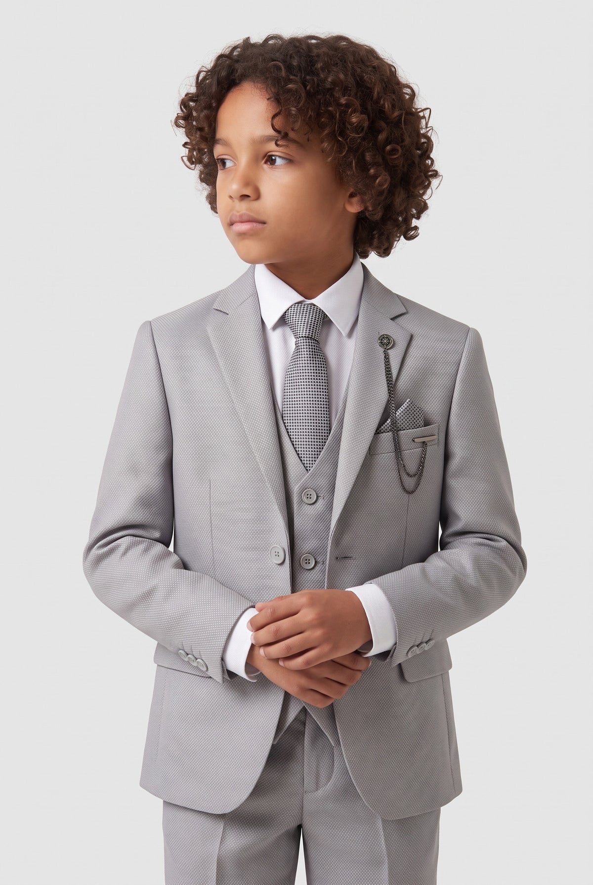 Boys’ 7-Piece Self-Patterned Formal Suit Set - Planet - Grey