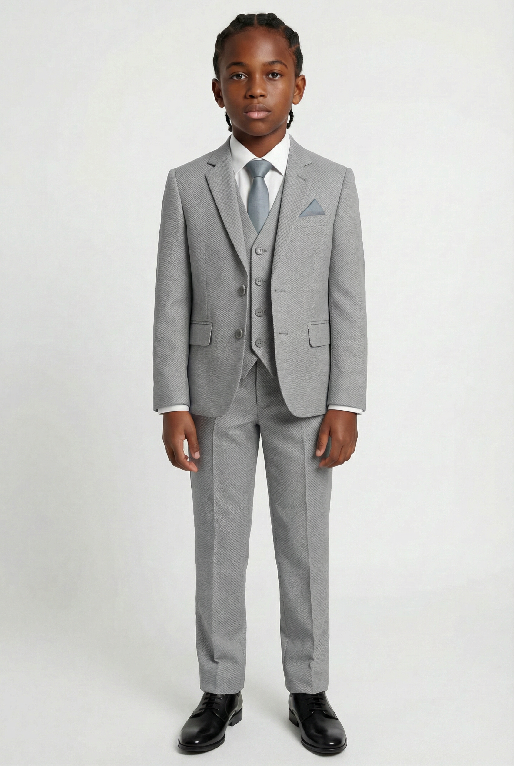 Boys’ 7-Piece Self-Patterned Formal Suit Set - Planet - Grey Model Picture