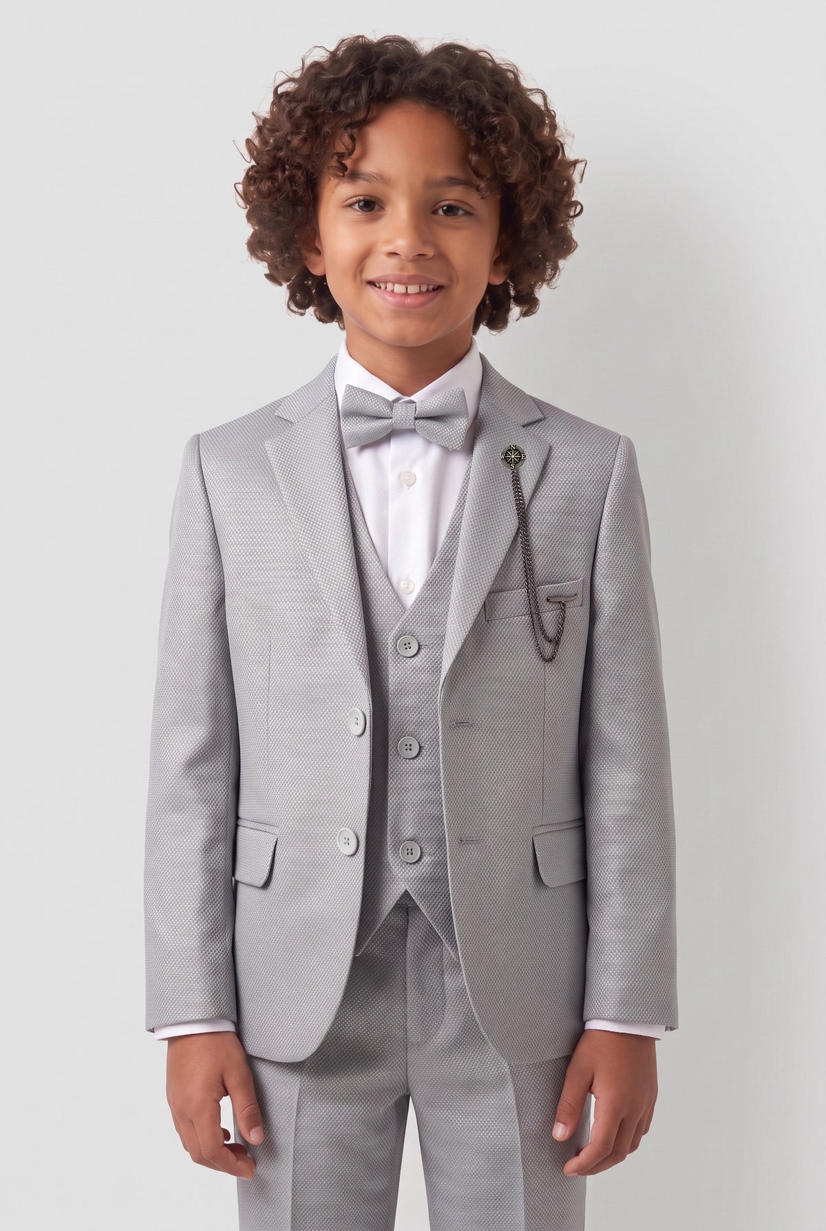 Boys’ 7-Piece Self-Patterned Formal Suit Set - Planet - Grey