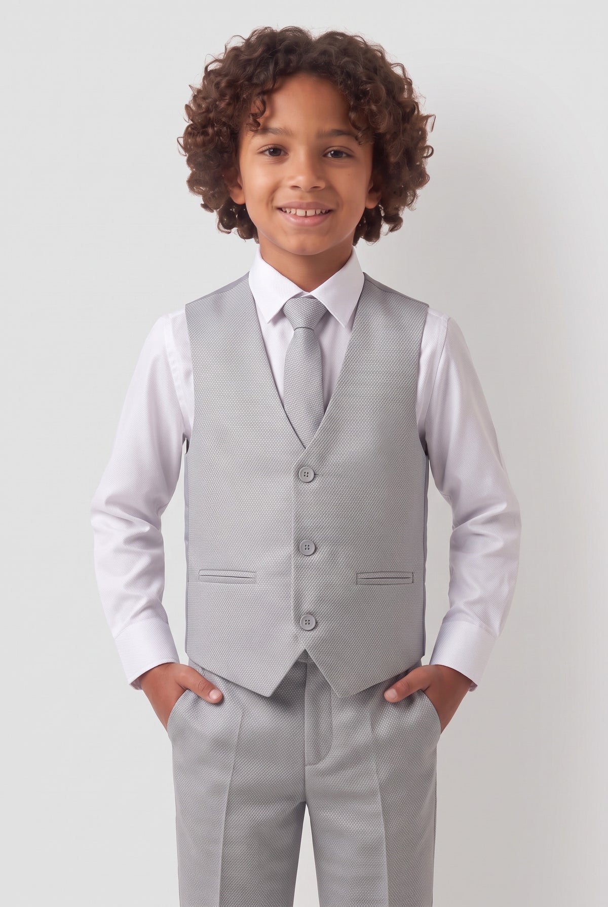 Boys’ 7-Piece Self-Patterned Formal Suit Set - Planet - Grey