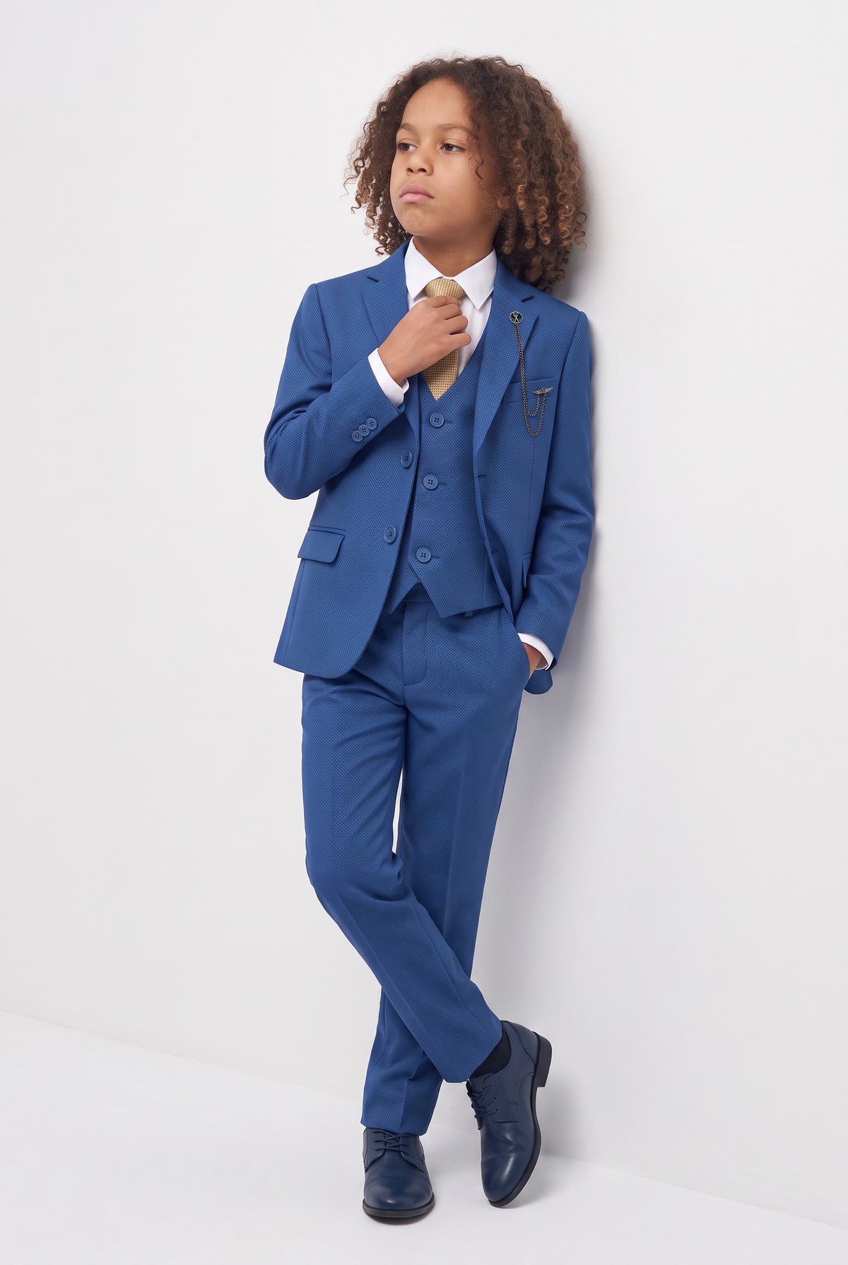 Boys’ 7-Piece Self-Patterned Formal Suit Set - Planet - Indigo Blue
