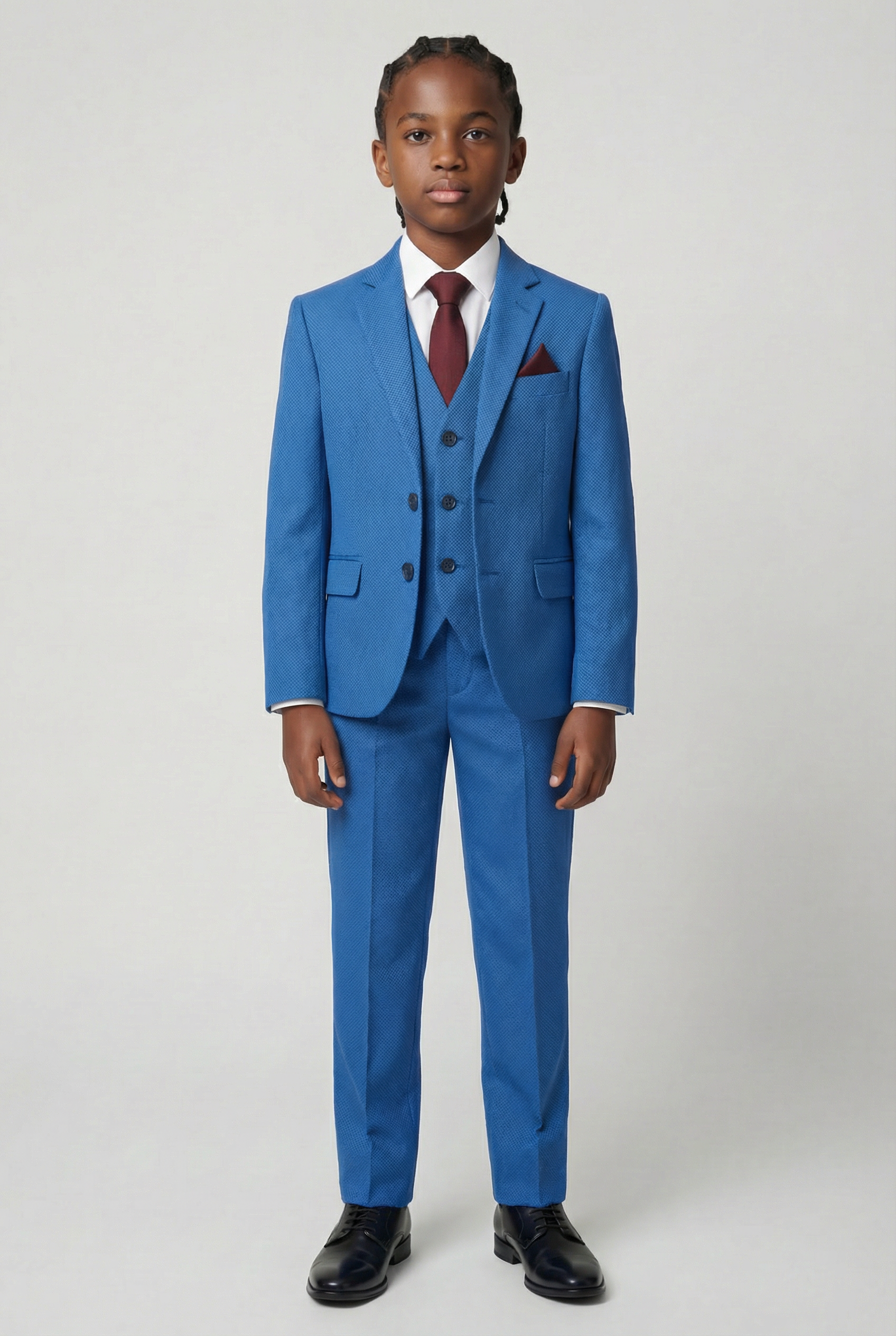 Boys’ 7-Piece Self-Patterned Formal Suit Set - Planet - Indigo Blue Model Picture