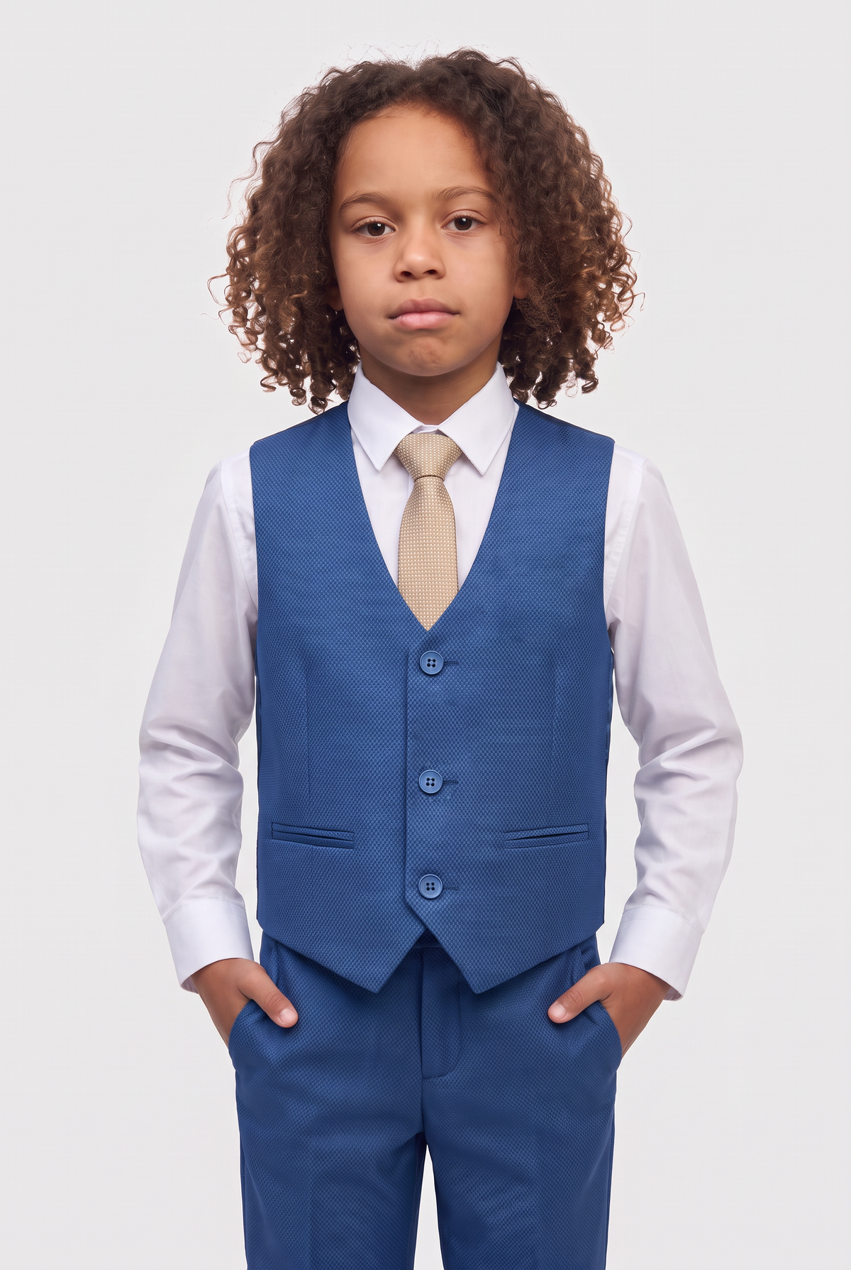 Boys’ 7-Piece Self-Patterned Formal Suit Set - Planet - Indigo Blue