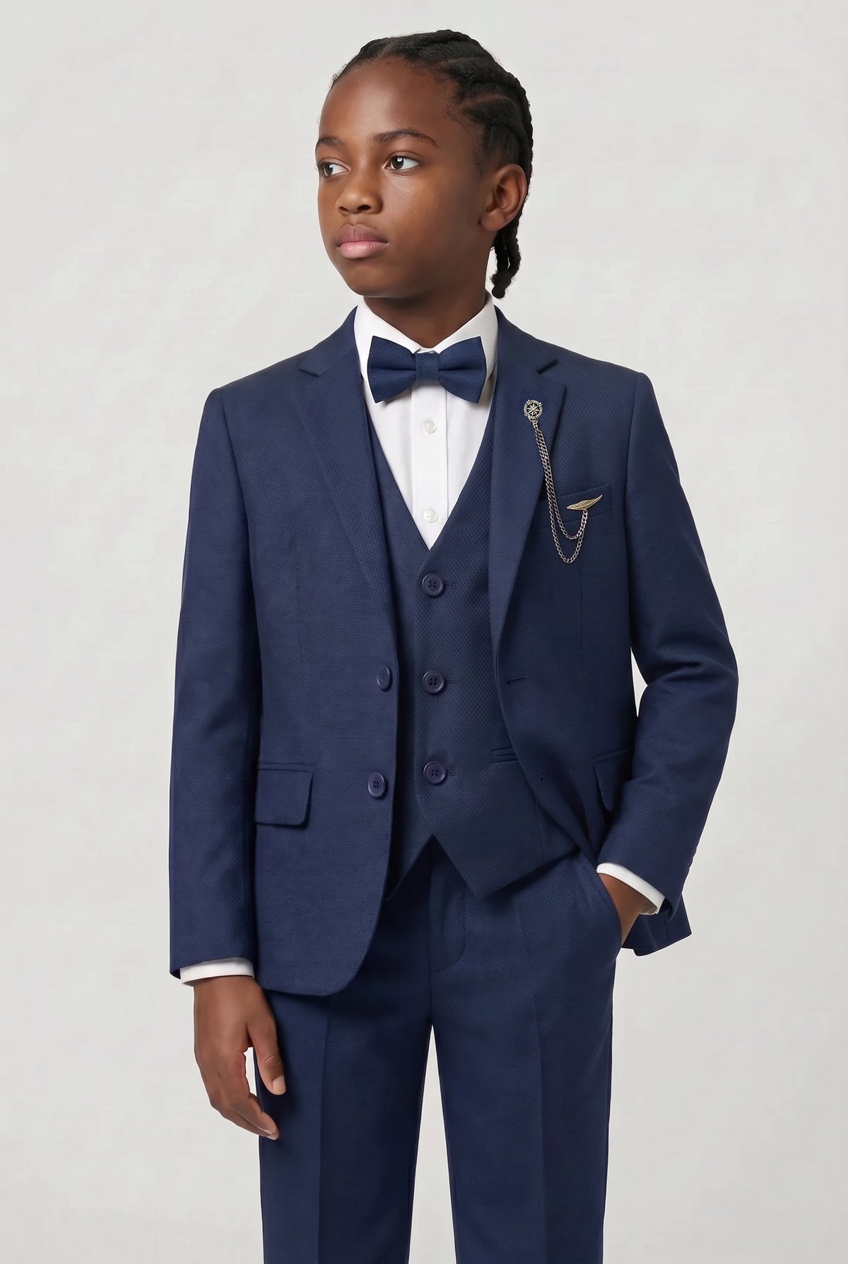 Boys’ 7-Piece Self-Patterned Formal Suit Set - Planet - Navy