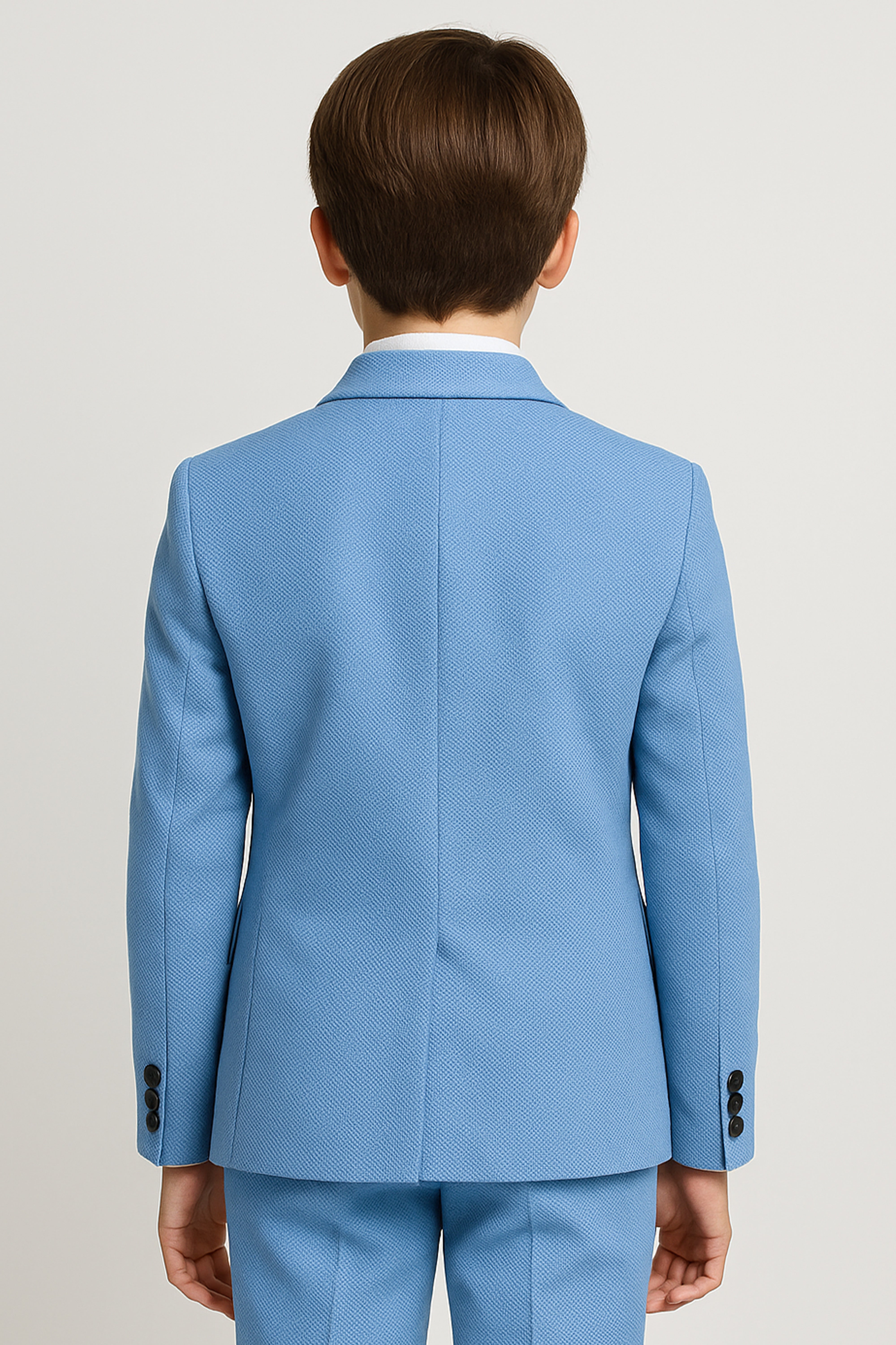Boys’ 7-Piece Self-Patterned Formal Suit Set - Planet - Sky Blue Model Back Picture
