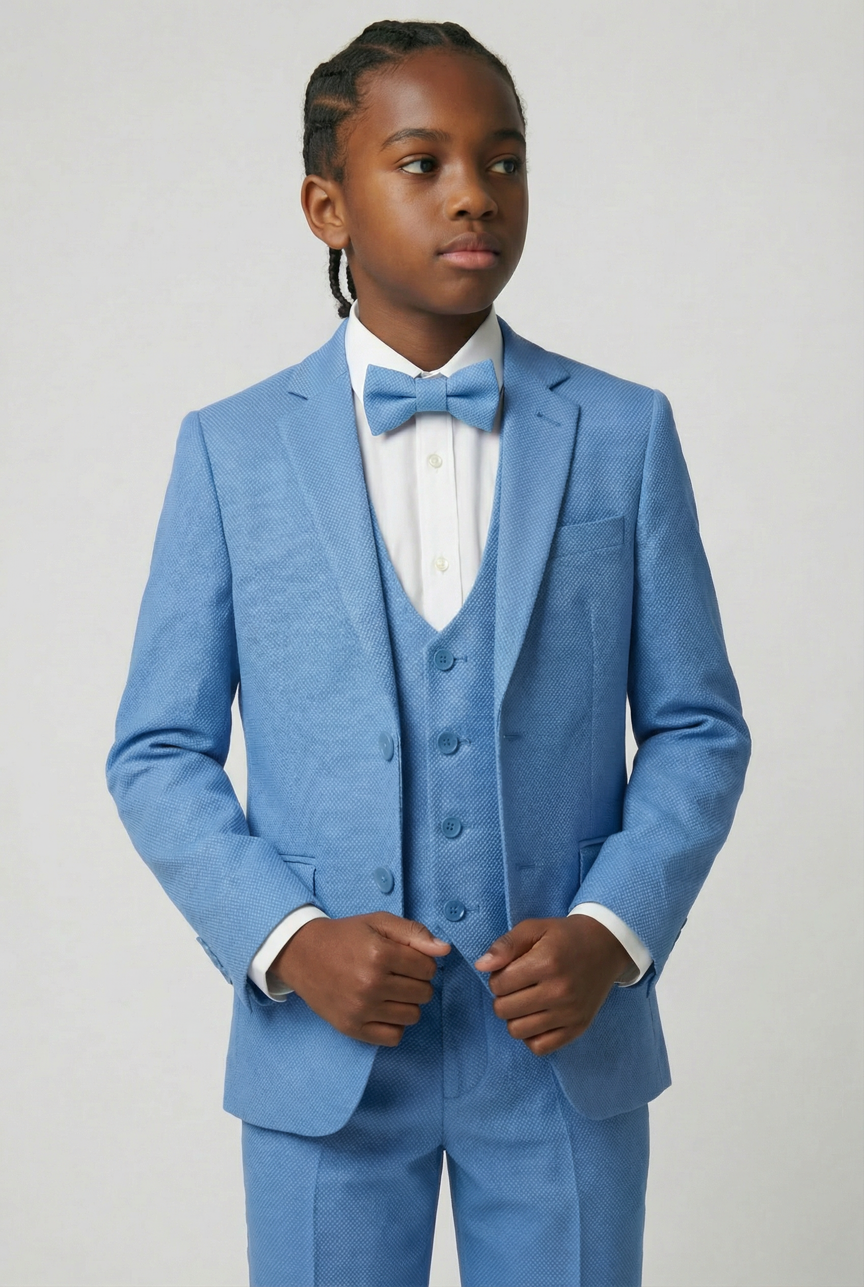 Boys’ 7-Piece Self-Patterned Formal Suit Set - Planet - Sky Blue Model Picture