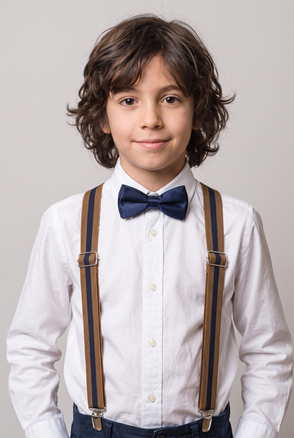 Boys Adjustable Elastic Y-Back Wide Bow Brace Set - Brown and Navy