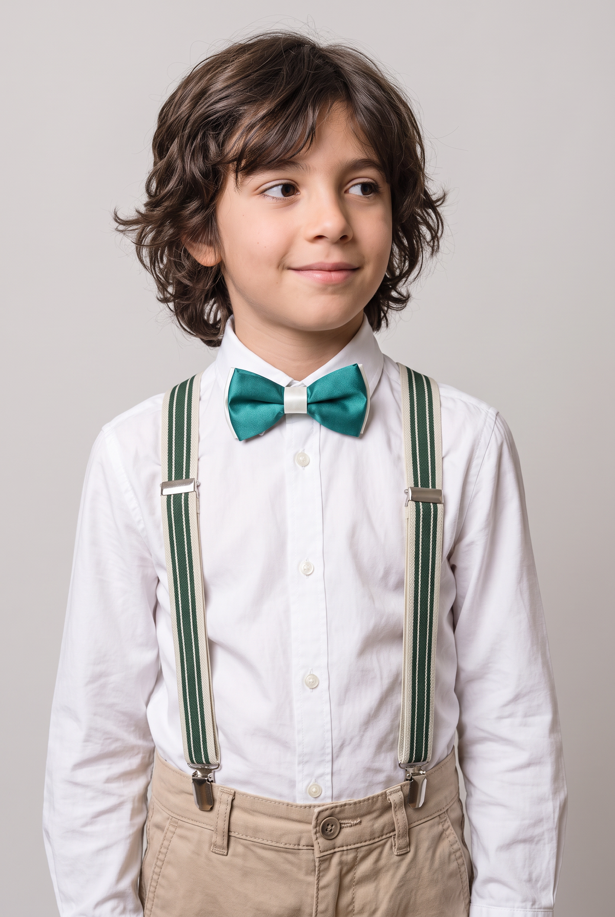Boys Adjustable Elastic Y-Back Wide Bow Brace Set - Green and Cream