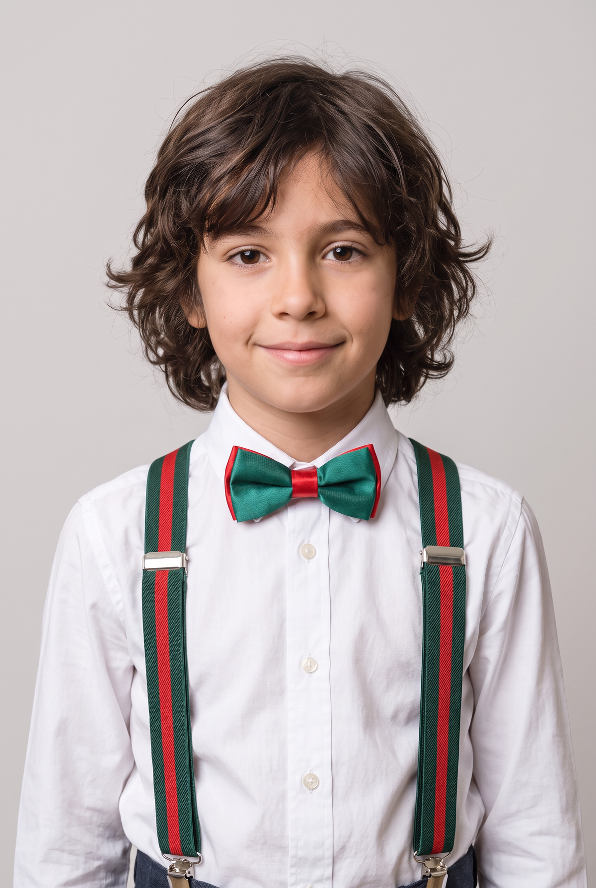 Boys Adjustable Elastic Y-Back Wide Bow Brace Set - Green and Red