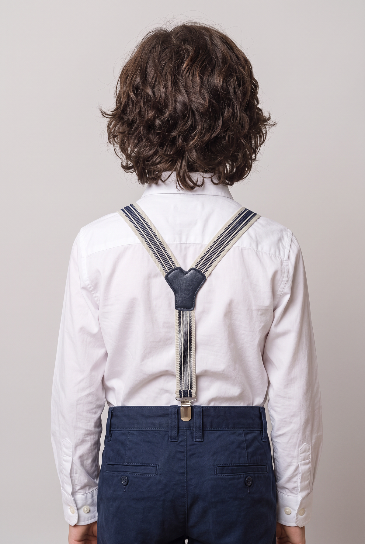 Boys Adjustable Elastic Y-Back Wide Bow Brace Set - Navy and Cream