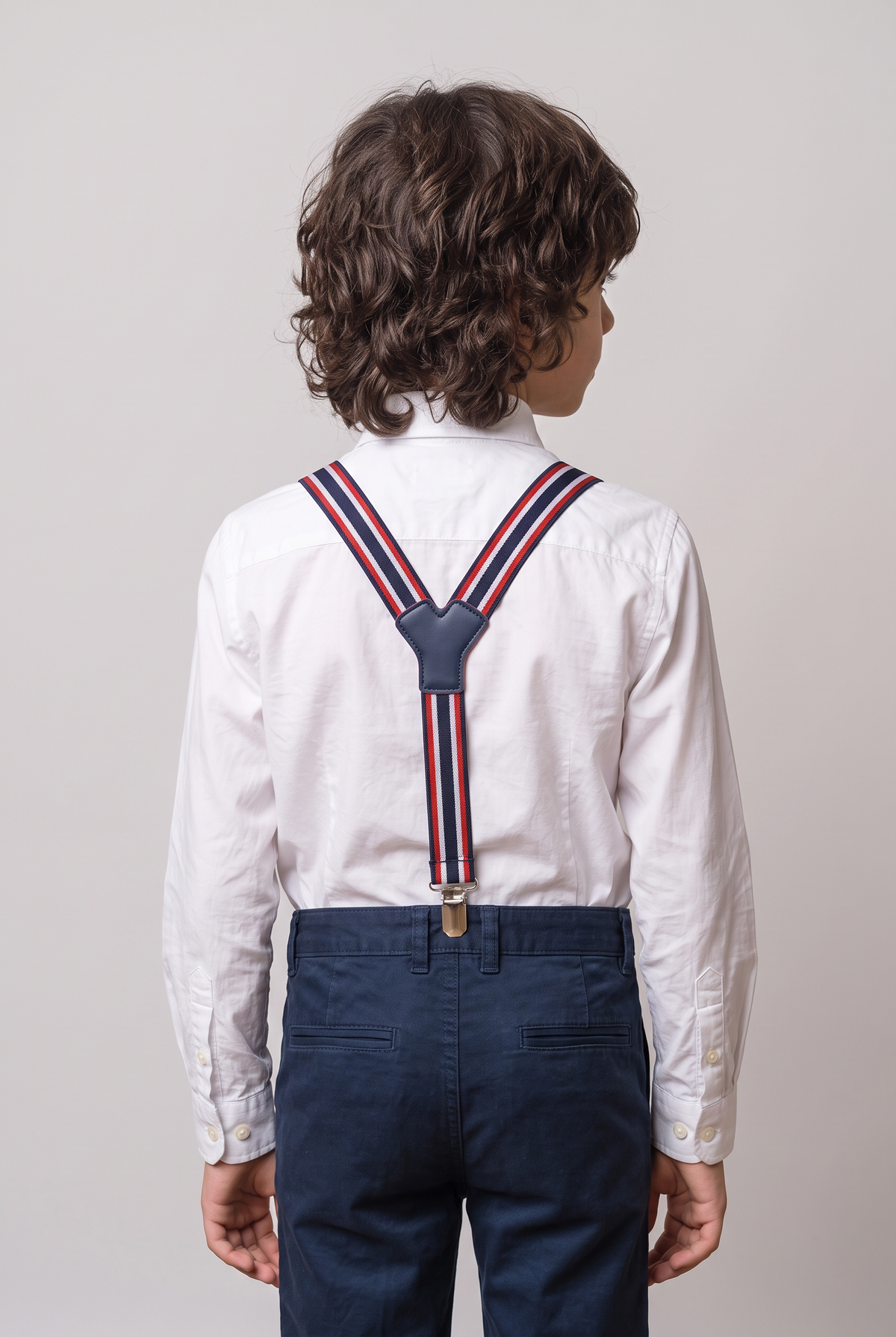 Boys Adjustable Elastic Y-Back Wide Bow Brace Set - Navy and Red