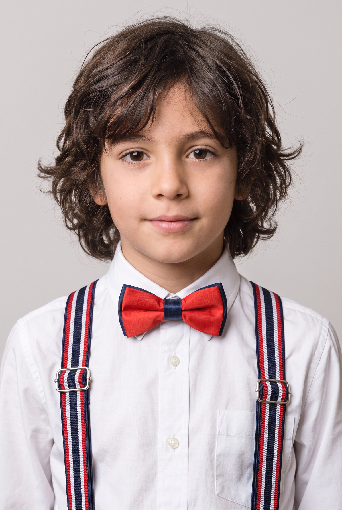 Boys Adjustable Elastic Y-Back Wide Bow Brace Set - Navy and Red