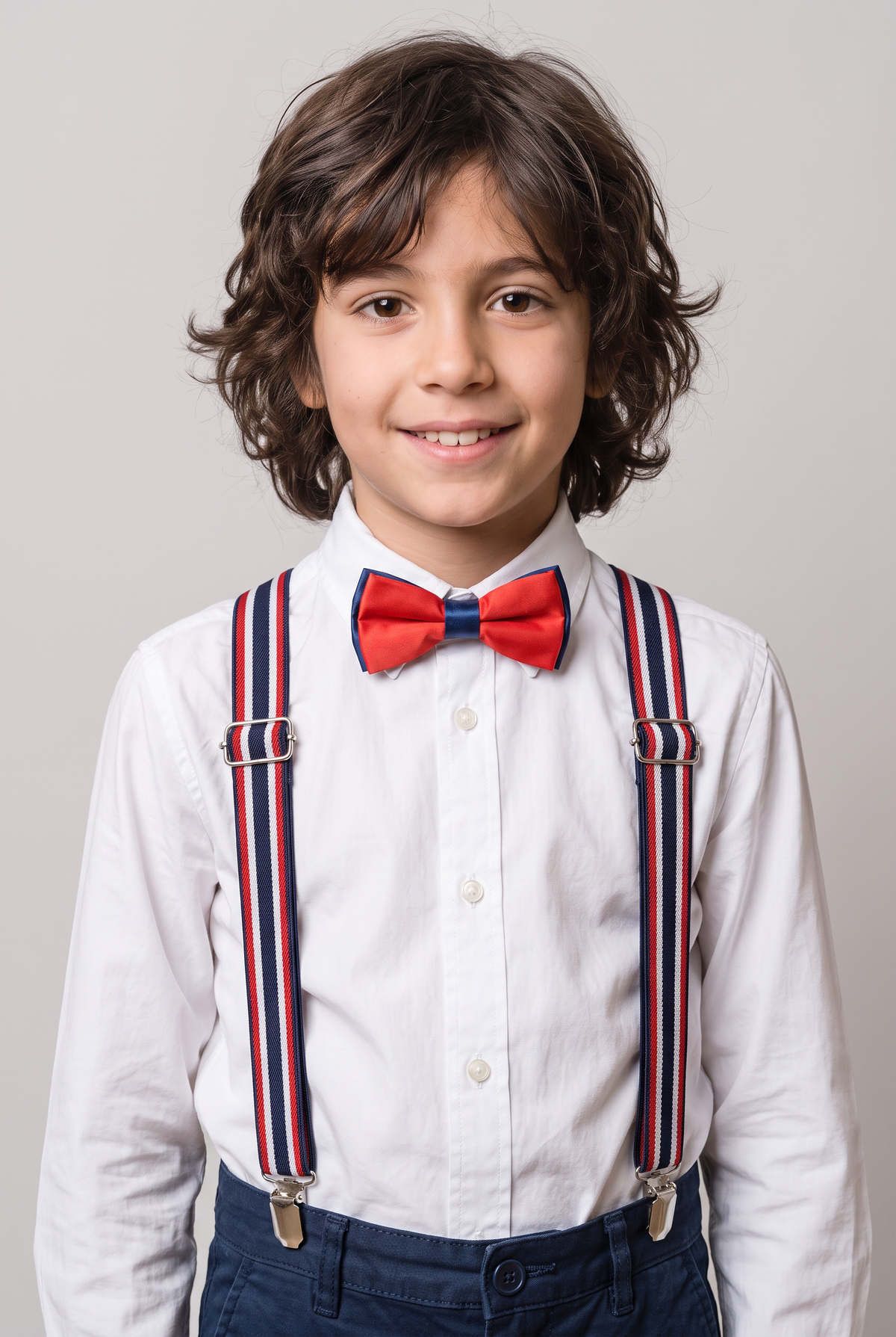 Boys Adjustable Elastic Y-Back Wide Bow Brace Set - Navy and Red