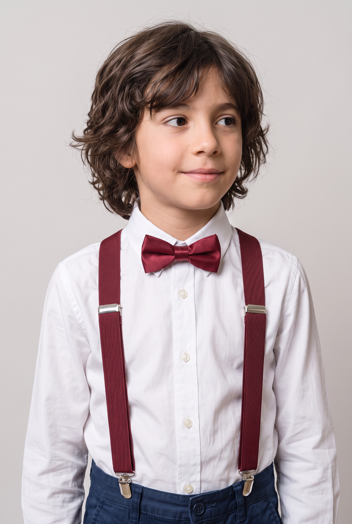 Boys Adjustable Elastic Y-Back Wide Bow Brace Set - Red