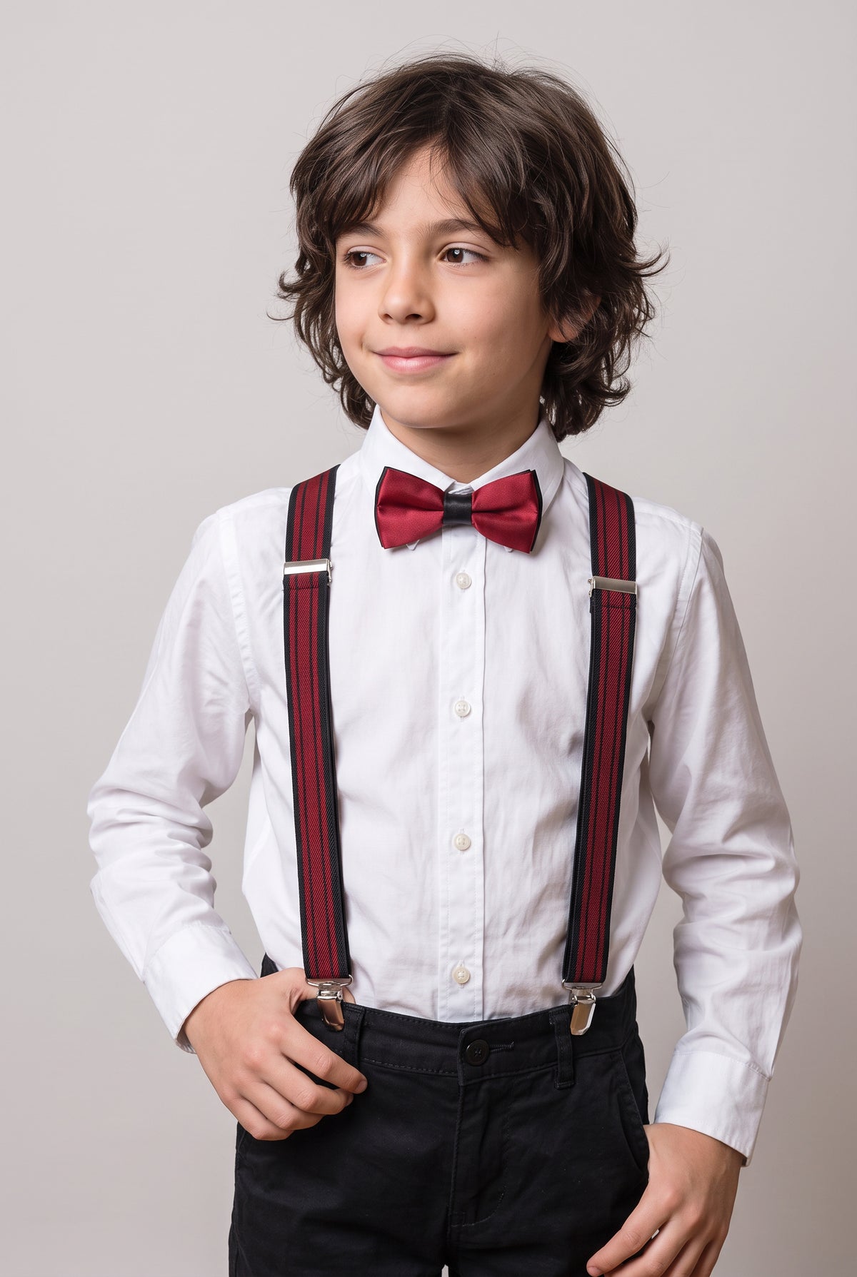 Boys Adjustable Elastic Y-Back Wide Bow Brace Set - Red and Black