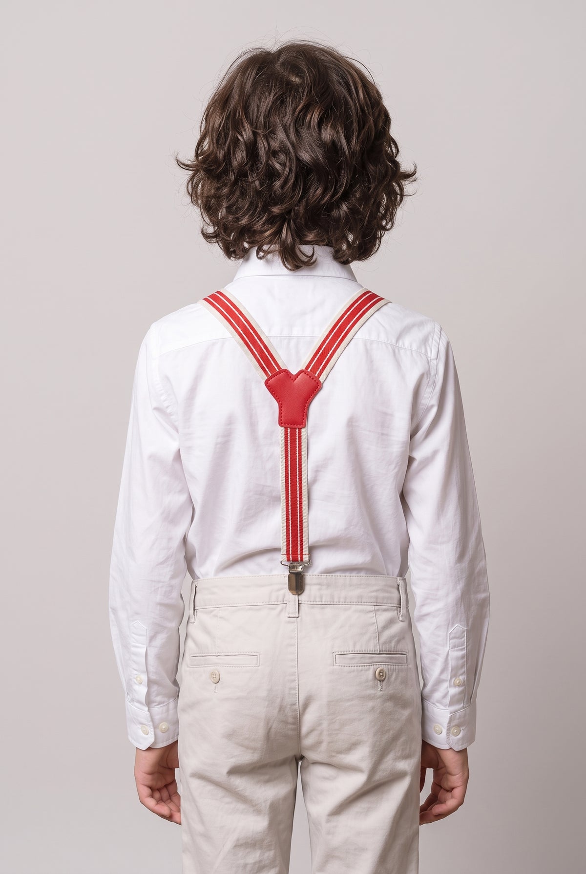 Boys Adjustable Elastic Y-Back Wide Bow Brace Set - Red and Cream