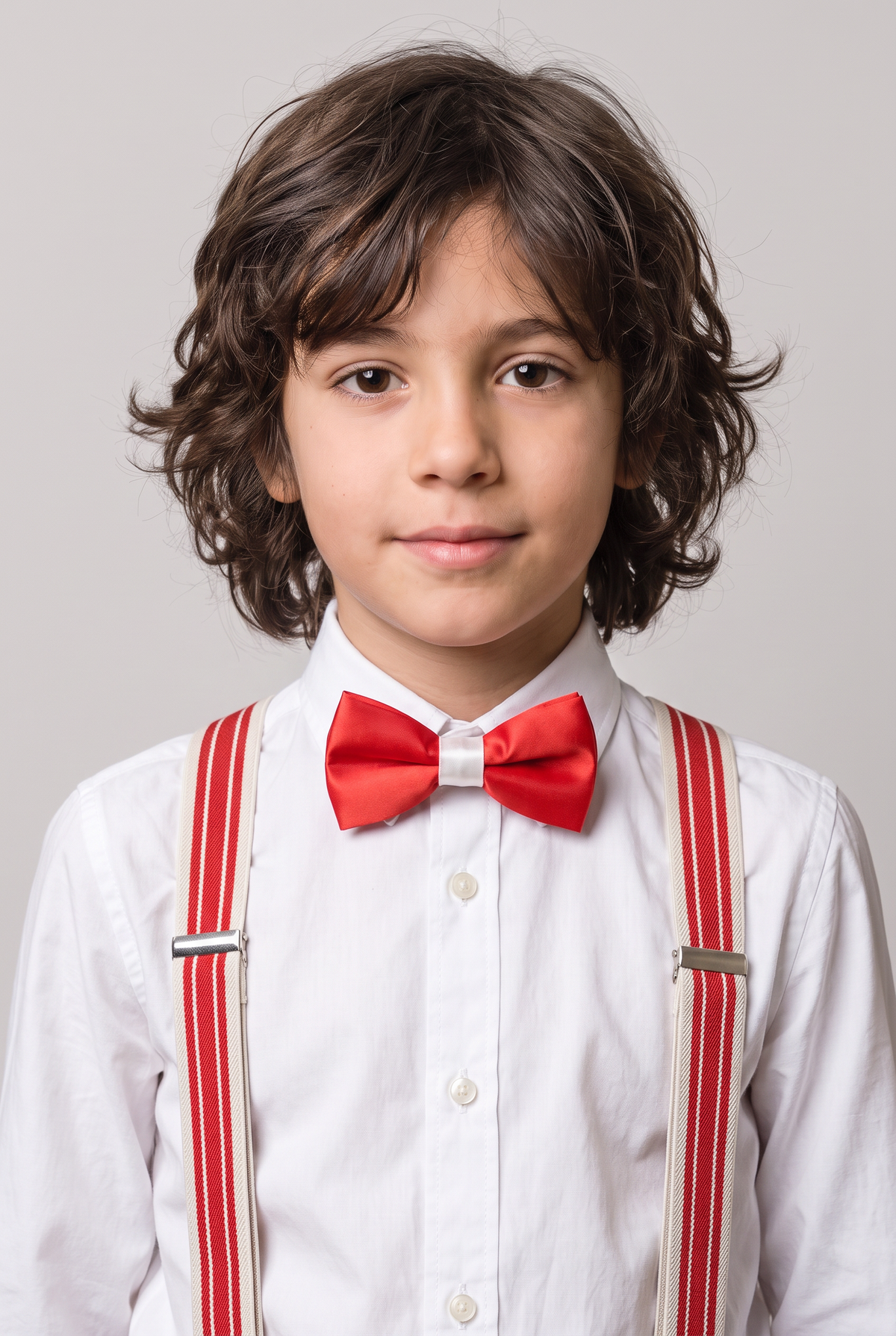 Boys Adjustable Elastic Y-Back Wide Bow Brace Set - Red and Cream