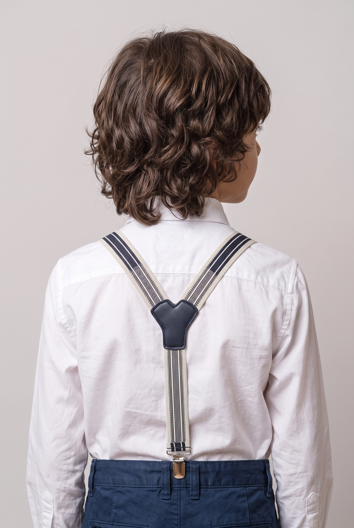 Boys Adjustable Elastic Y-Back Wide Bow Brace Set -  White and  Navy