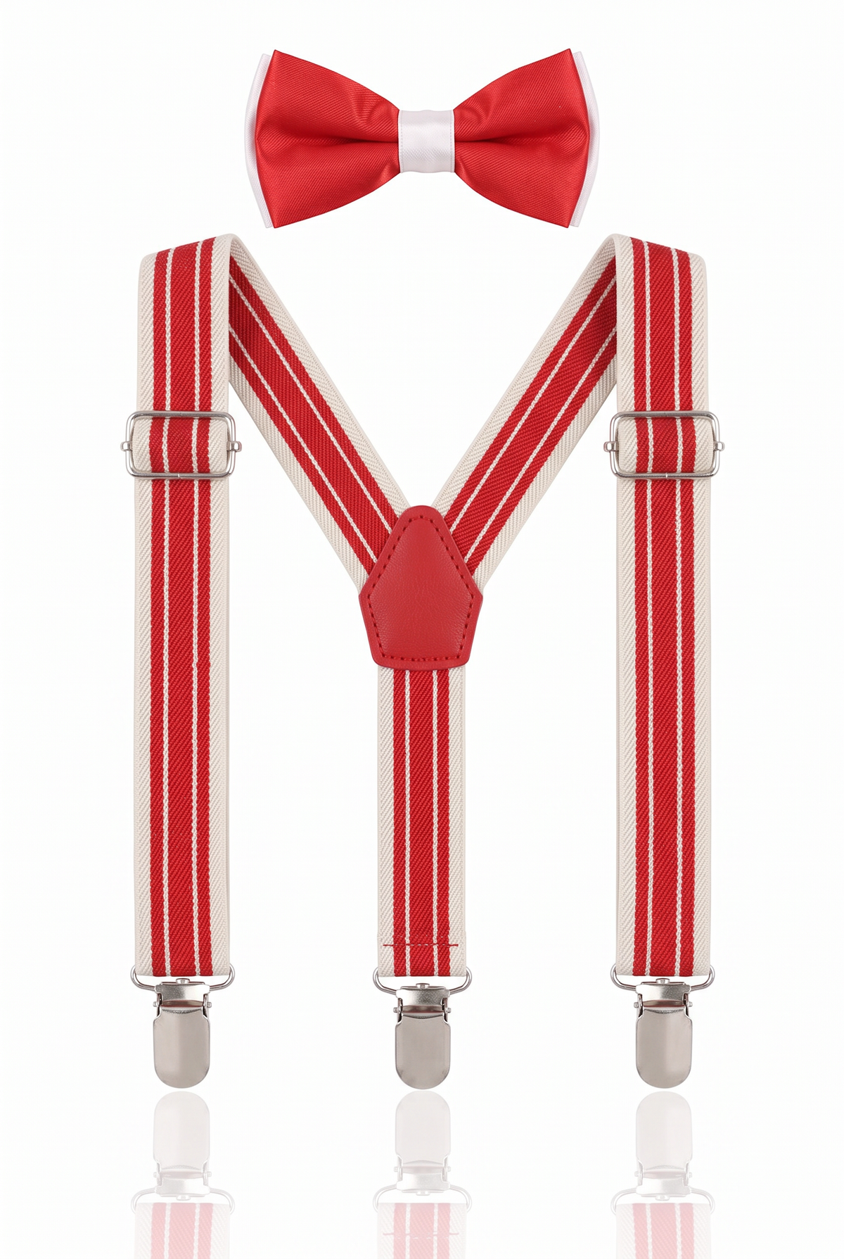 Boys Adjustable Elastic Y-Back Wide Bow Brace Set - White and Red