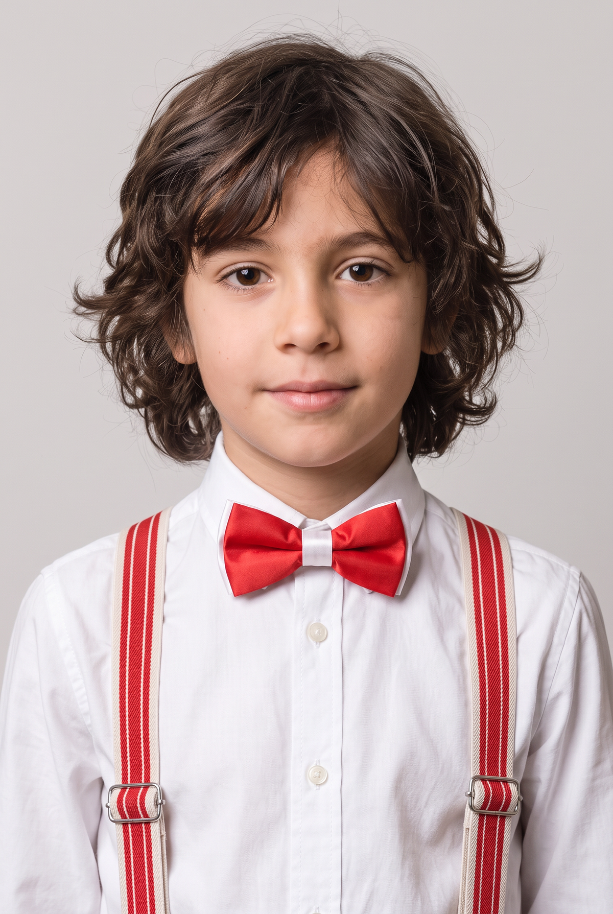 Boys Adjustable Elastic Y-Back Wide Bow Brace Set - White and Red