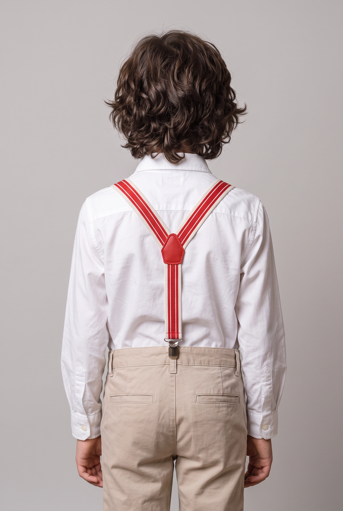 Boys Adjustable Elastic Y-Back Wide Bow Brace Set - White and Red