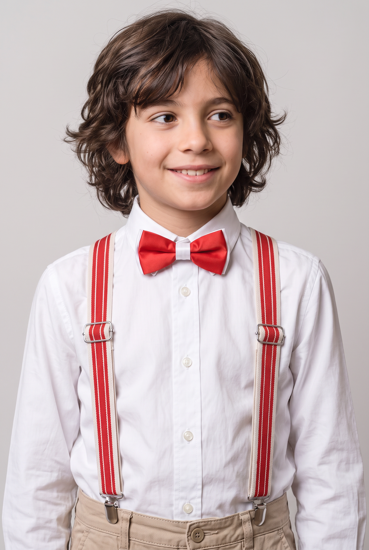Boys Adjustable Elastic Y-Back Wide Bow Brace Set - White and Red