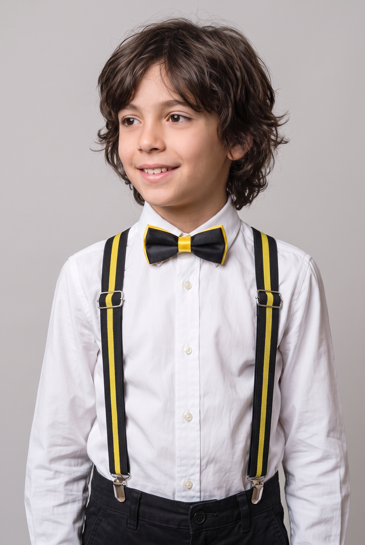 Boys Adjustable Elastic Y-Back Wide Bow Brace Set - Yellow and Black
