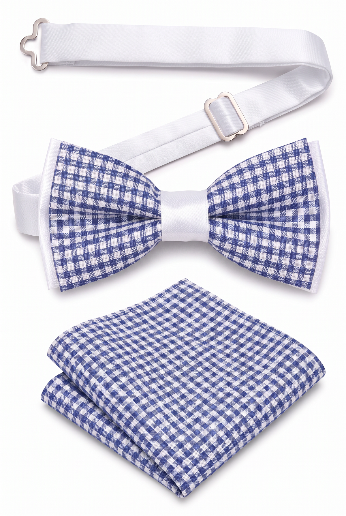 Boys Adjustable Pre-Tied Checkered Bow Tie & Pocket Square Set - Navy and White