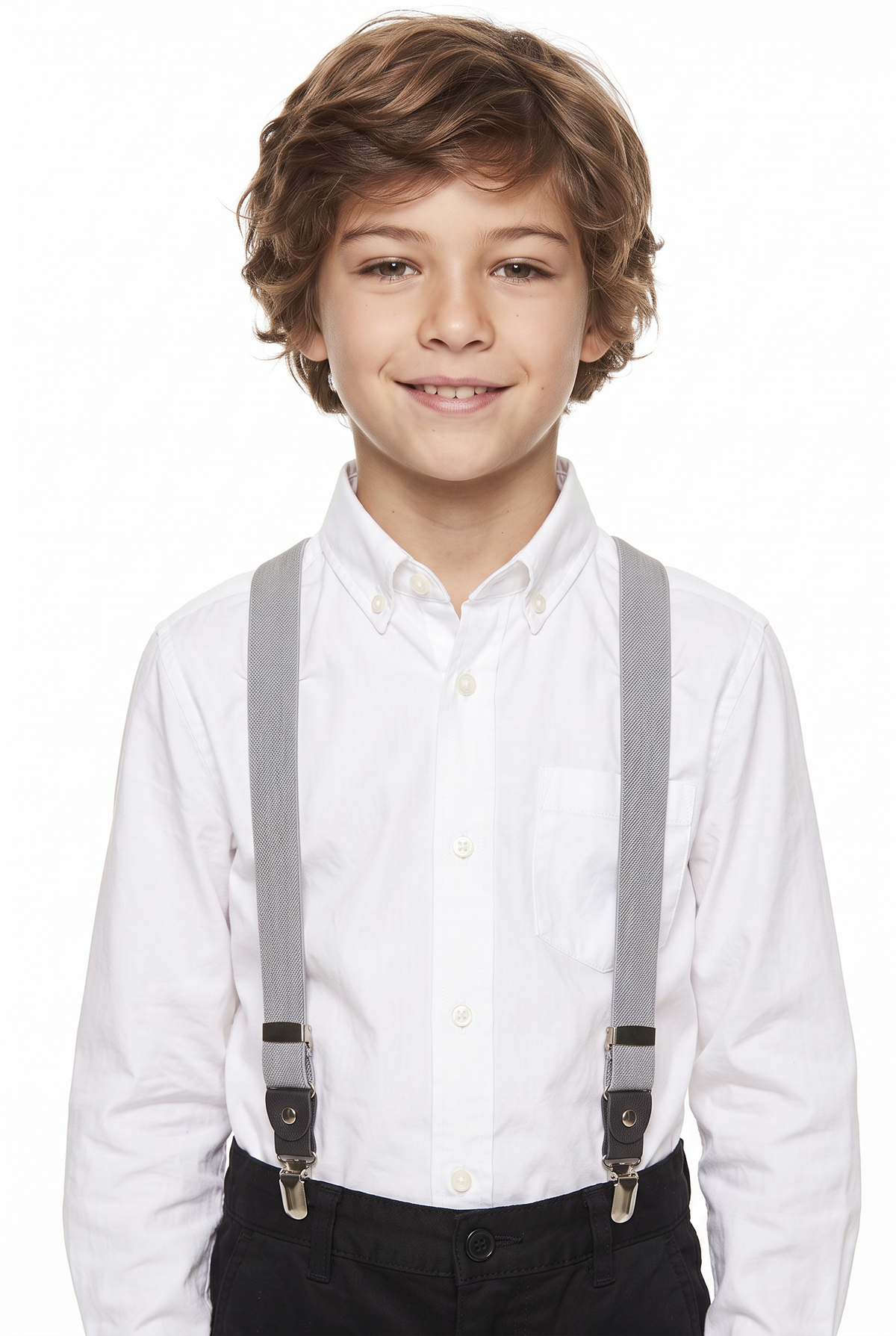 Boys Adjustable Y-Shape Suspenders - Grey