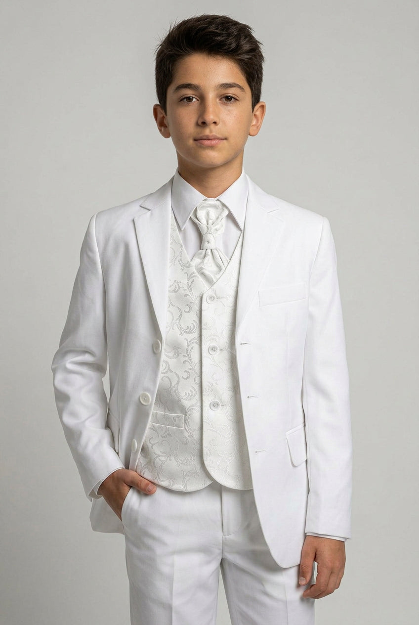 Boys All In One Communion Tailored Fit Suit - White