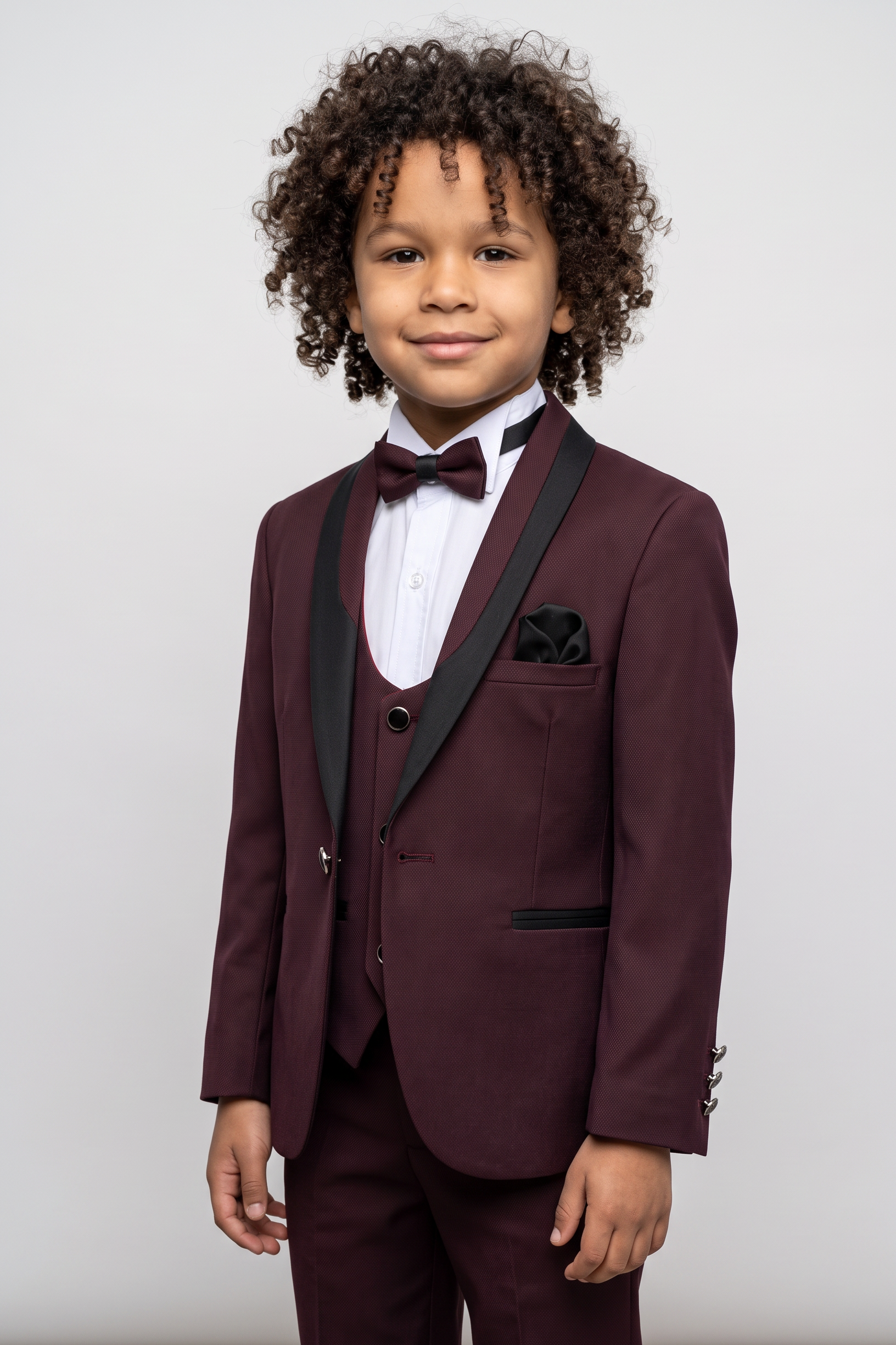 Boys All in One 6 Pieces Tuxedo Dinner Suit - HARRISON - Burgundy
