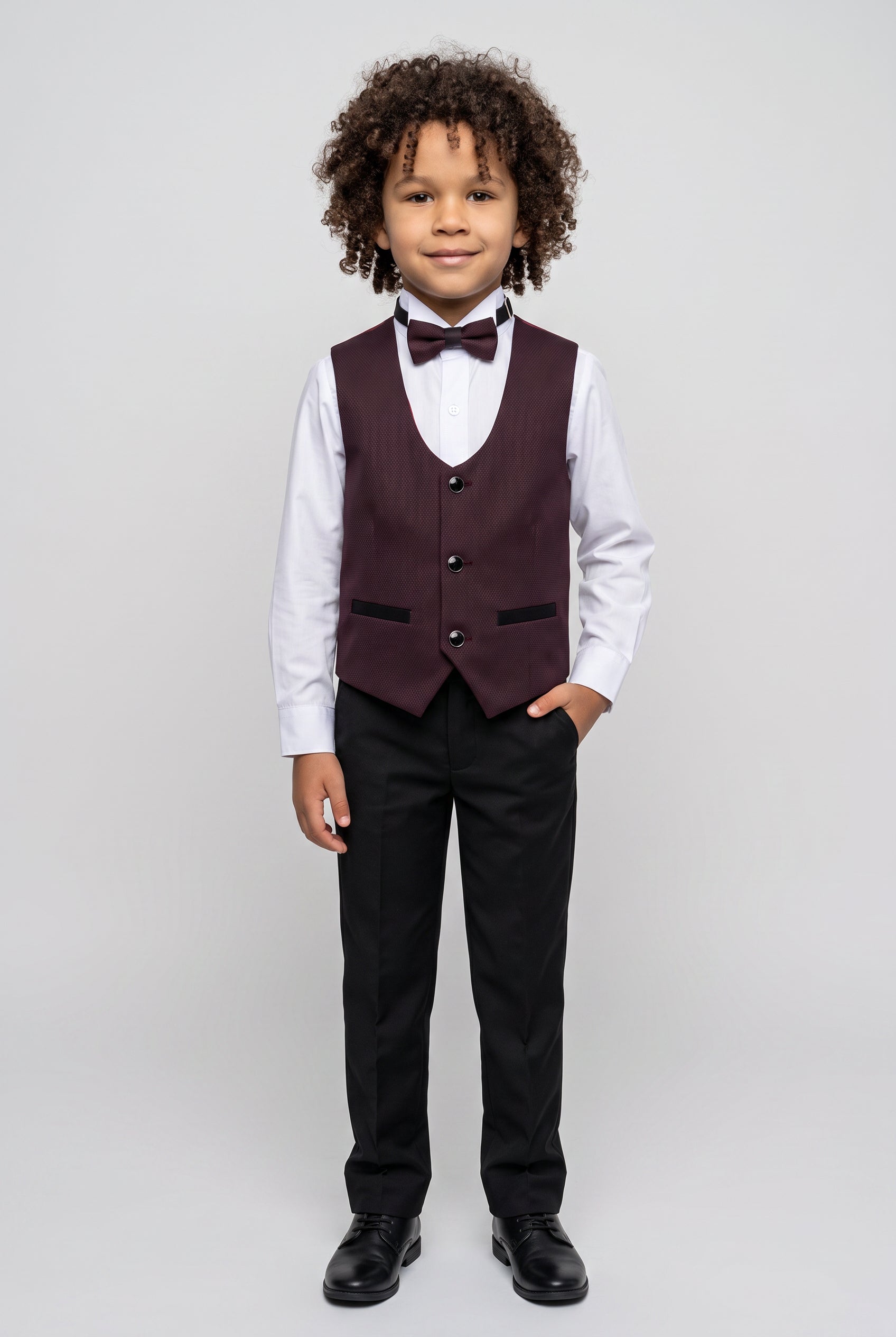 Boys All in One 6 Pieces Tuxedo Dinner Suit - HARRISON - Burgundy