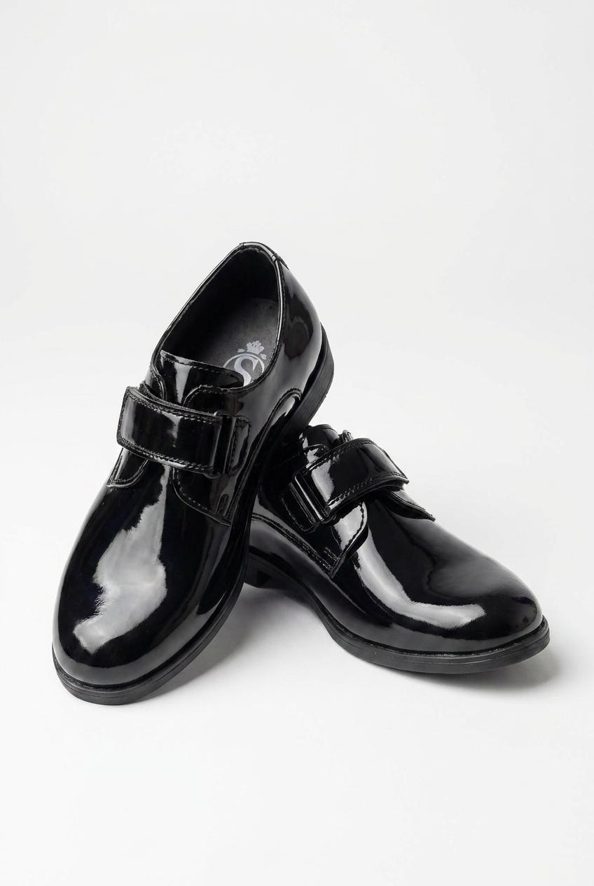Boys Black Velcro Patent Dress shoes - MARCO - Black